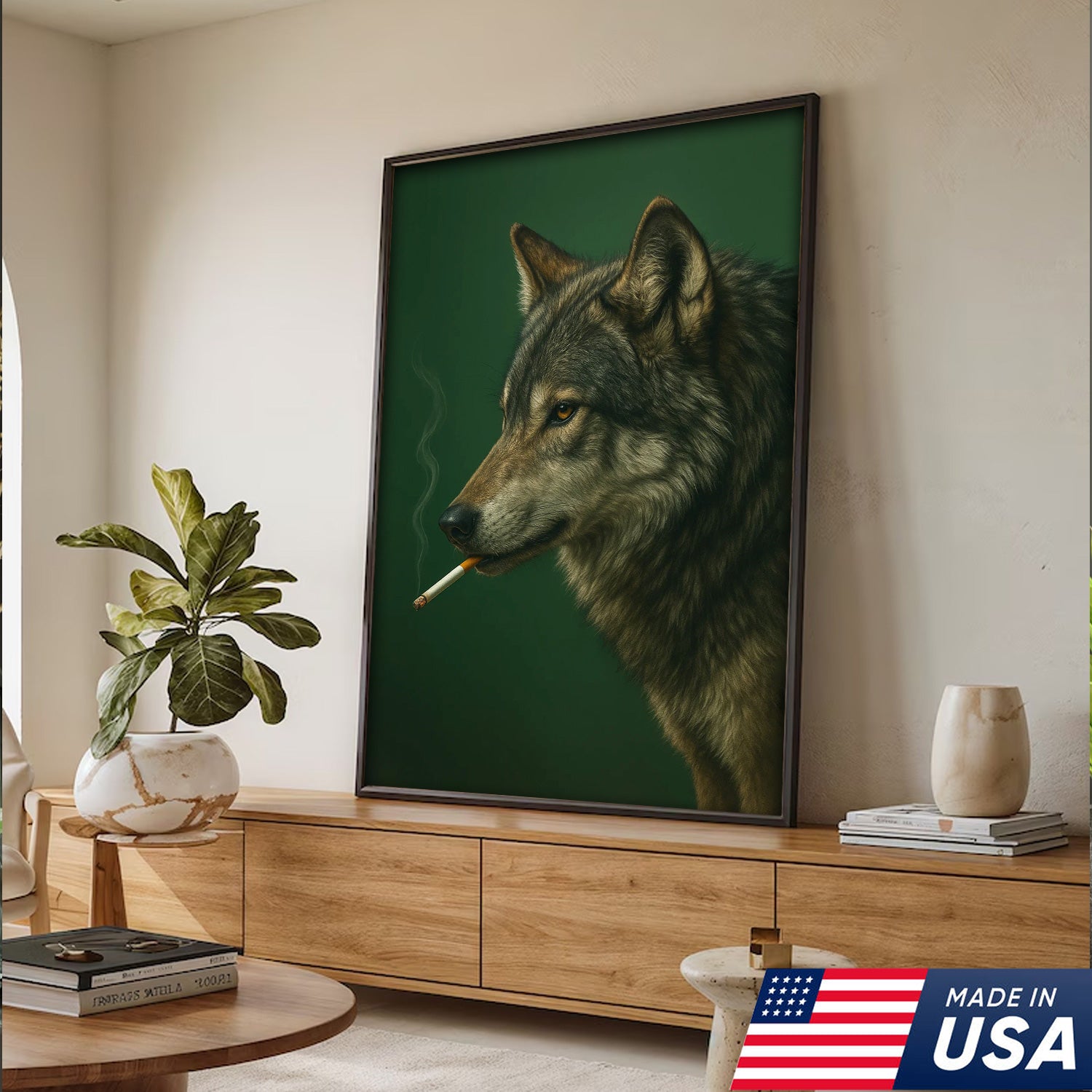 Gray Wolf Canvas Wall Art – Rustic Wildlife Home Decor – Modern Hunting Lodge Artwork