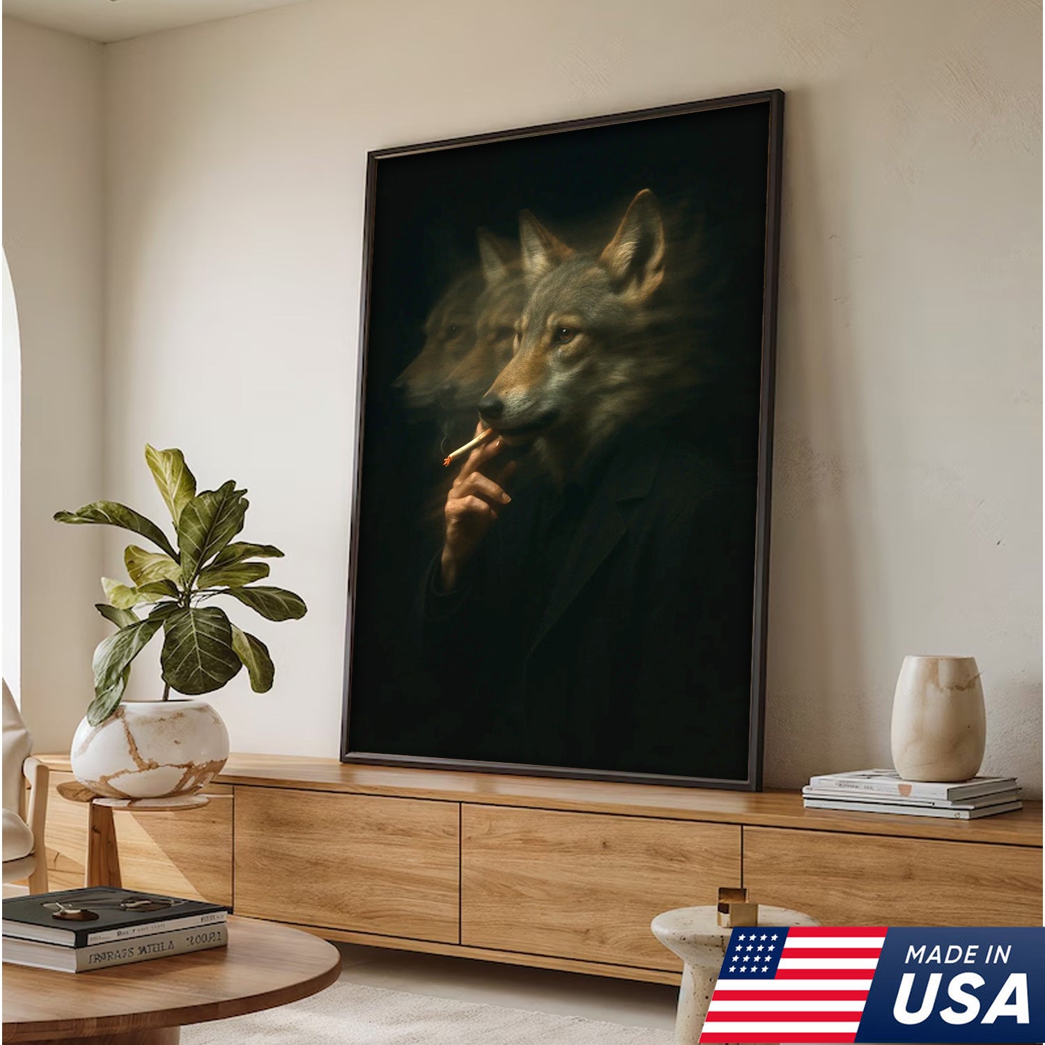 Mystical Wolf Coyote Canvas Wall Art - Mysterious Animal Portrait with Surreal Motion Effect - Unique Wildlife Artwork for Home Decor