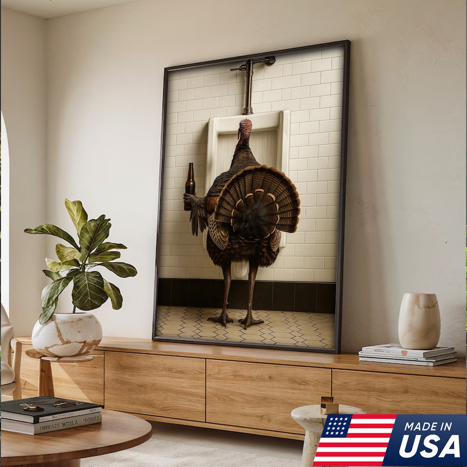 Hilarious Turkey Canvas Wall Art – Funny Bathroom Humor Decor – Rustic Hunting Cabin Gag Gift – Quirky Lodge Farmhouse Animal Artwork
