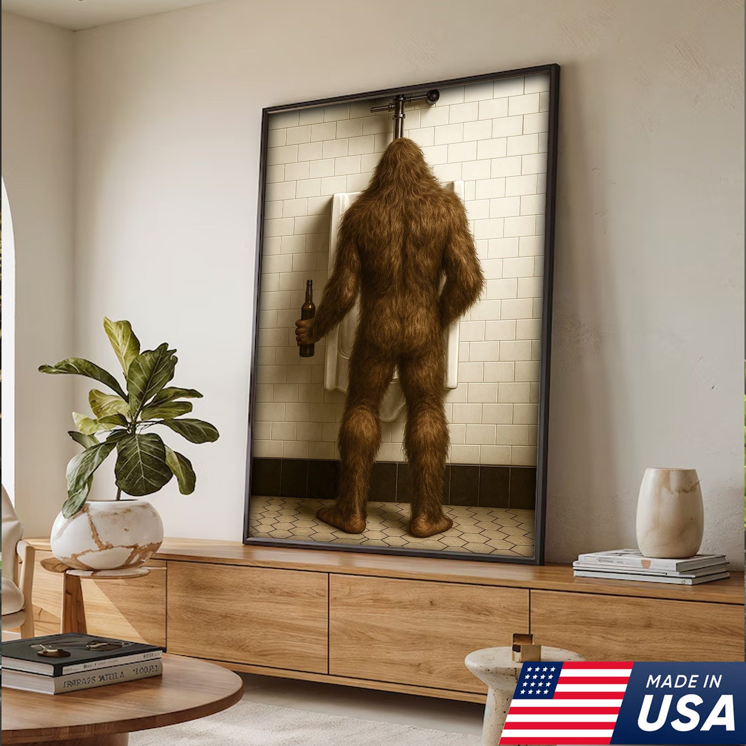Bigfoot Funny Canvas Wall Art – Hilarious Bathroom Humor Decor – Rustic Cabin Gag Gift – Quirky Lodge and Hunting Camp Artwork