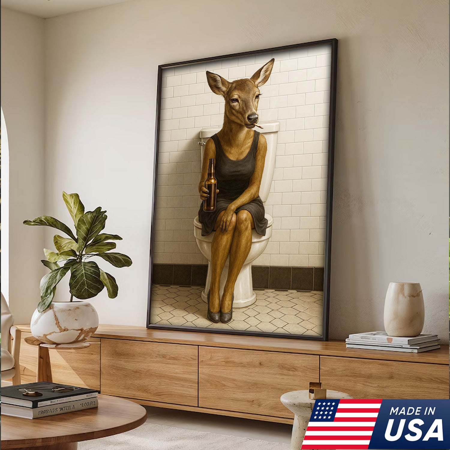 Funny Doe Canvas Wall Art – Hilarious Bathroom Humor Decor – Rustic Cabin Lodge Gag Gift