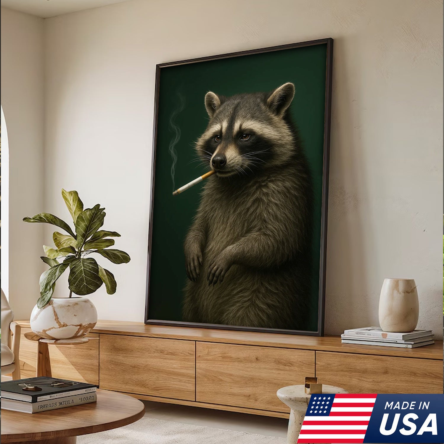 Raccoon Canvas Wall Art – Woodland Animal Print – Rustic Lodge and Cabin Wall Decor