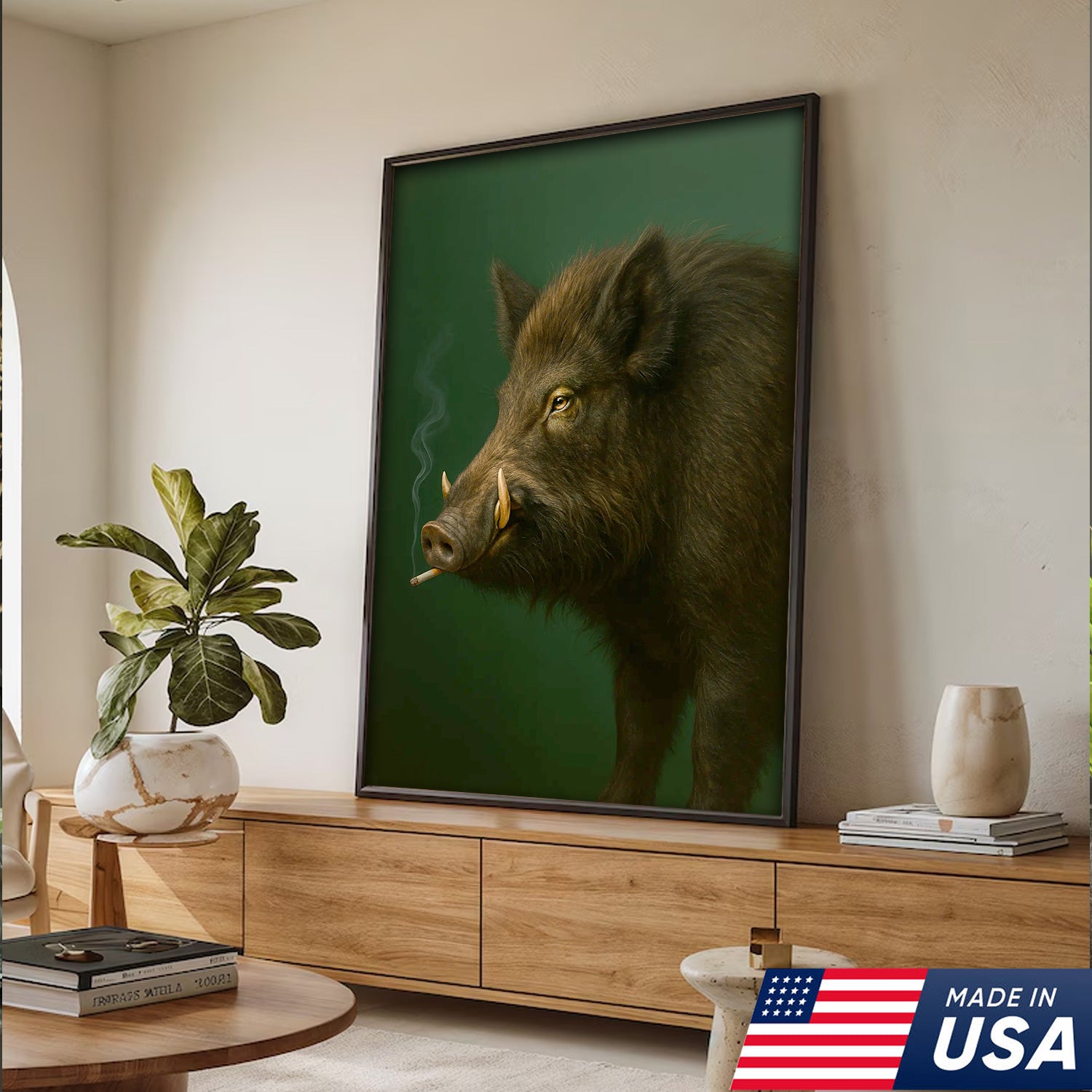 Wild Boar Canvas Wall Art – Rustic Hunting Lodge Decor – Nature Inspired Cabin Artwork