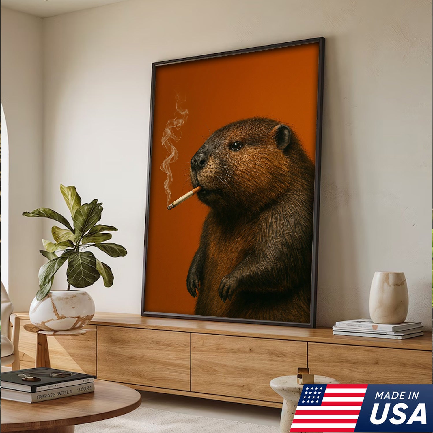 Beaver Canvas Wall Art – Rustic Wildlife Decor – Hunting Cabin Artwork – Woodland Nature Print – Lodge and Farmhouse Wall Hanging
