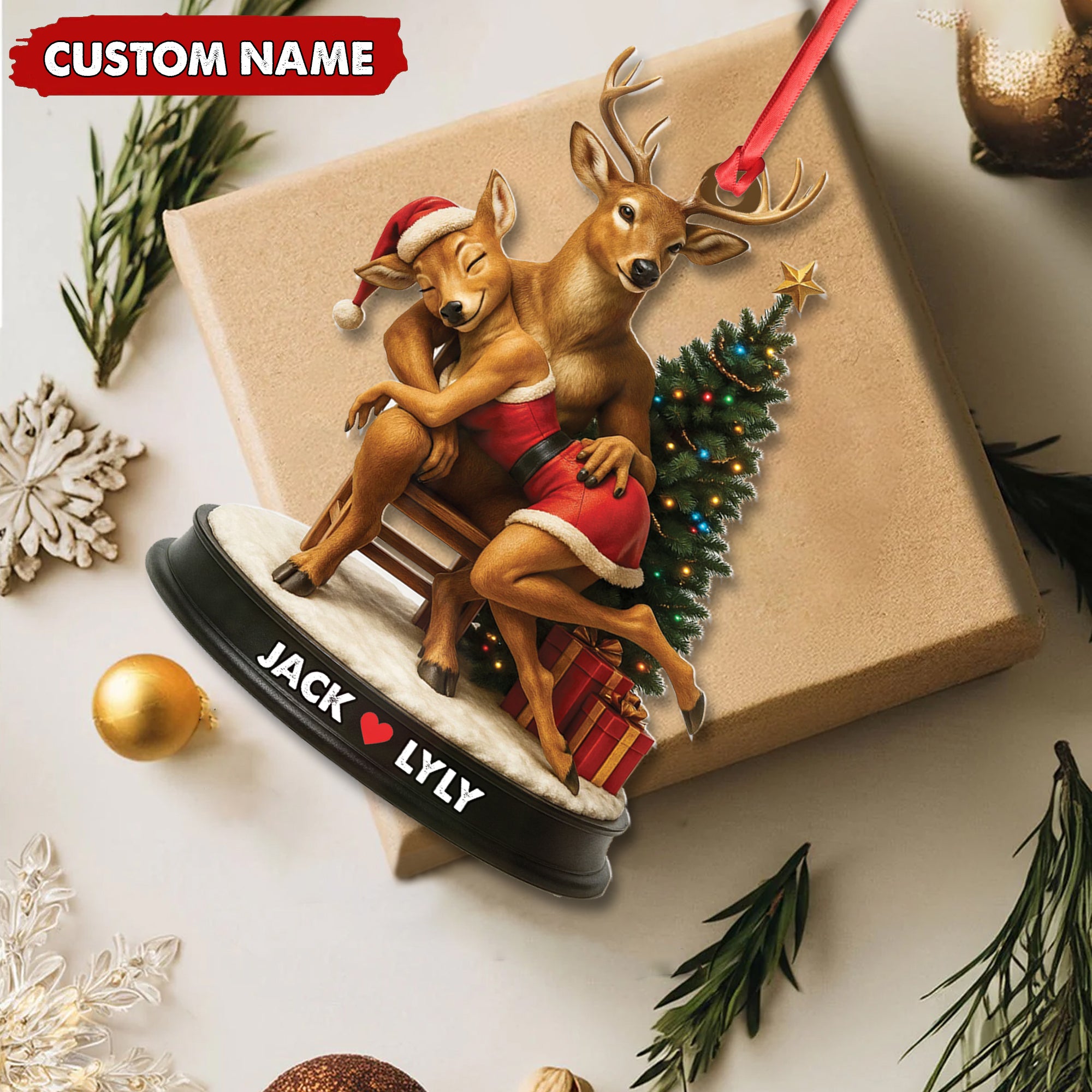 Personalized Acrylic Deer Couple Christmas Ornament – Romantic Holiday Decor for Couples & Wildlife Lovers