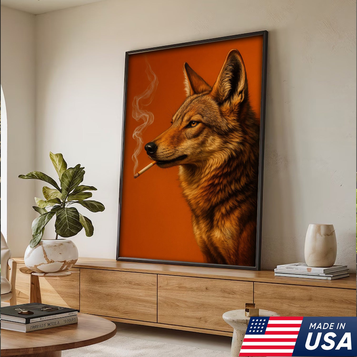 Coyote Canvas Wall Art – Rustic Wildlife Decor – Hunting Cabin Artwork – Mountain Lodge Wall Hanging – Woodland Nature Animal Print