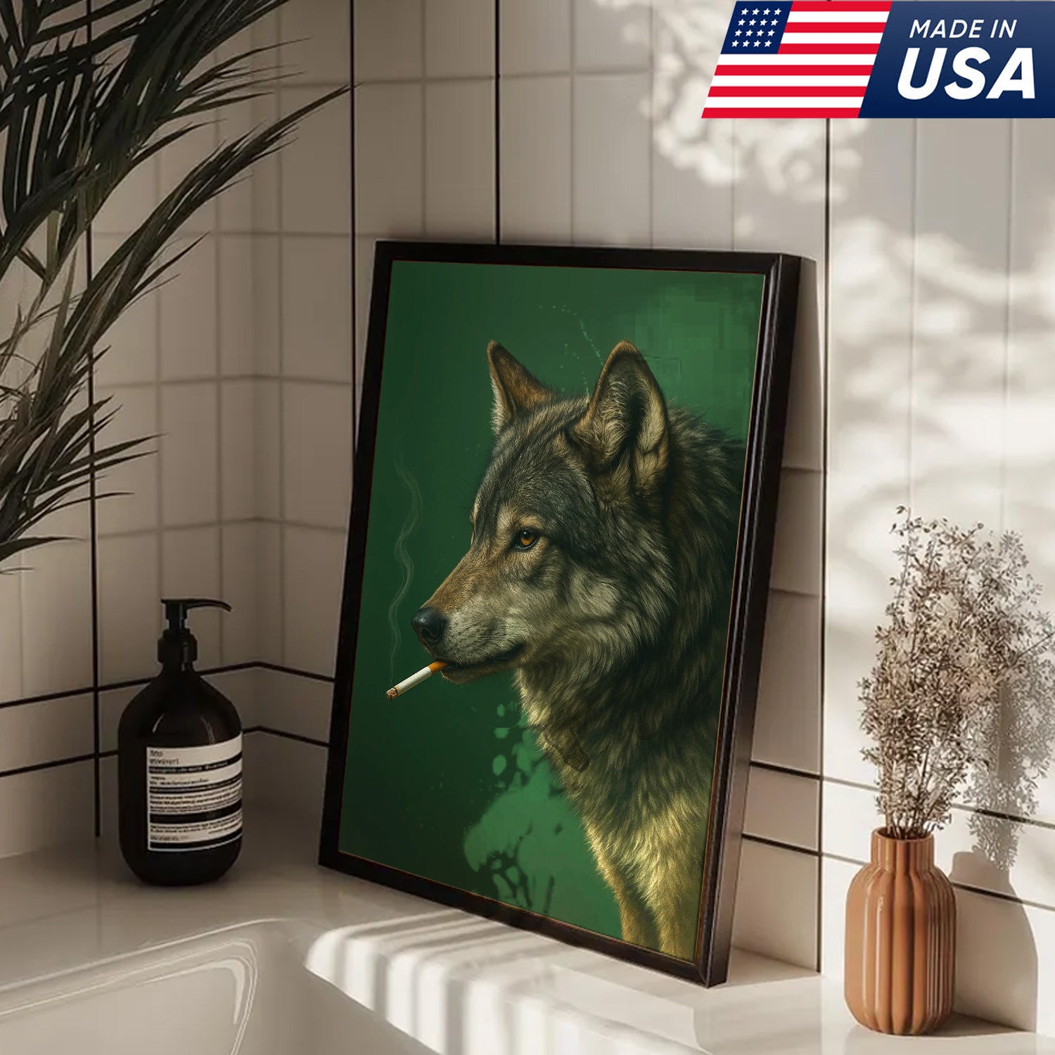 Gray Wolf Canvas Wall Art – Rustic Wildlife Home Decor – Modern Hunting Lodge Artwork
