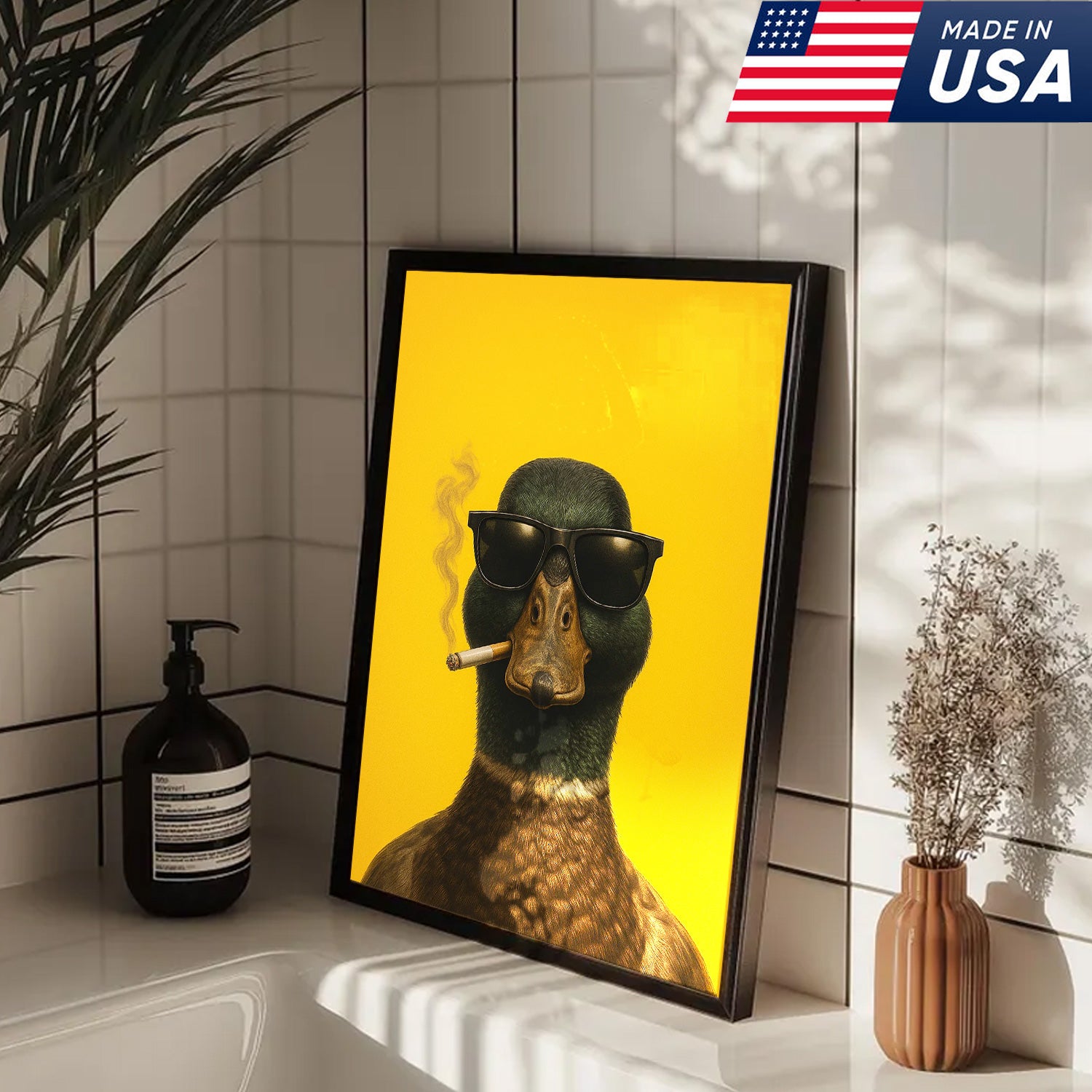 Cool Duck Canvas Wall Art - Funny Sunglasses Duck Hunting Lodge Decor - Rustic Farmhouse Wildlife Print