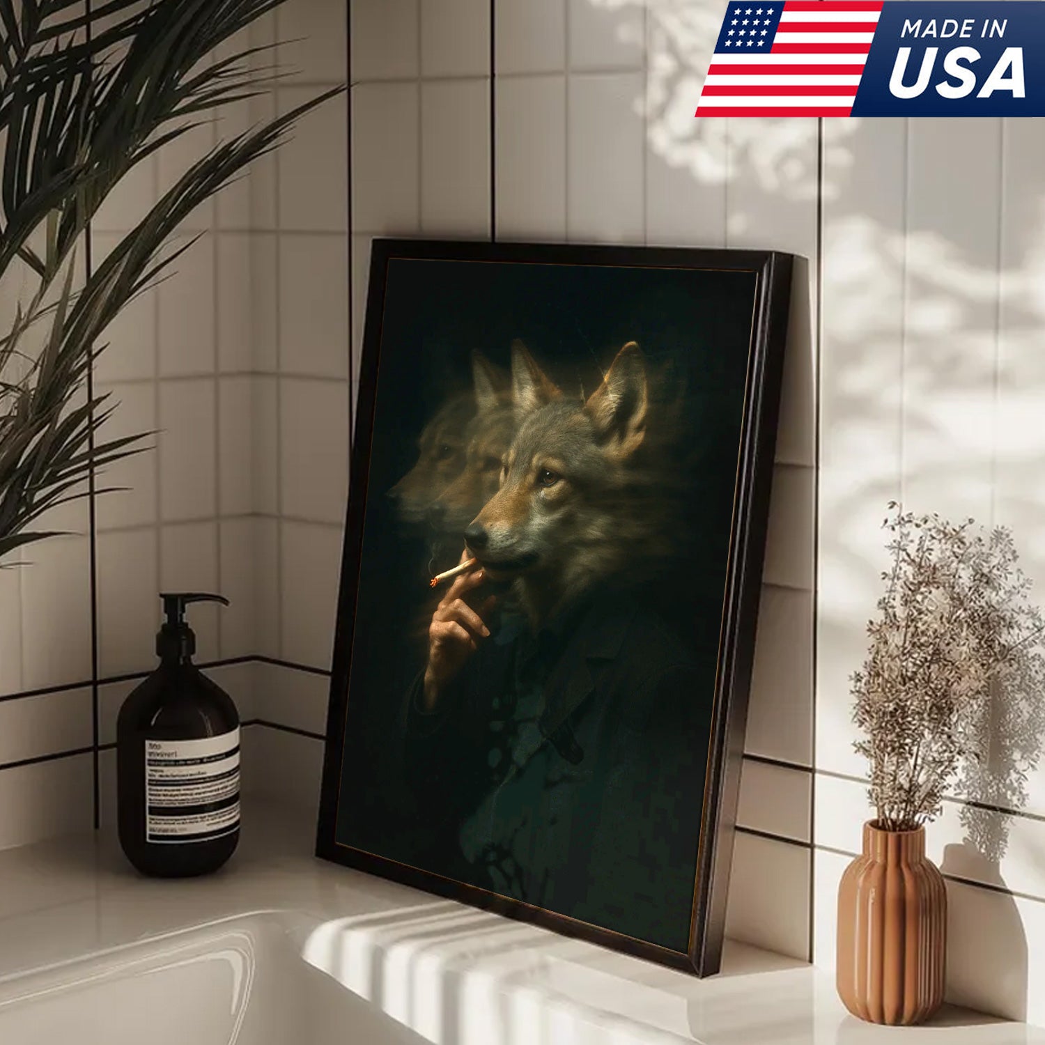 Mystical Wolf Coyote Canvas Wall Art - Mysterious Animal Portrait with Surreal Motion Effect - Unique Wildlife Artwork for Home Decor