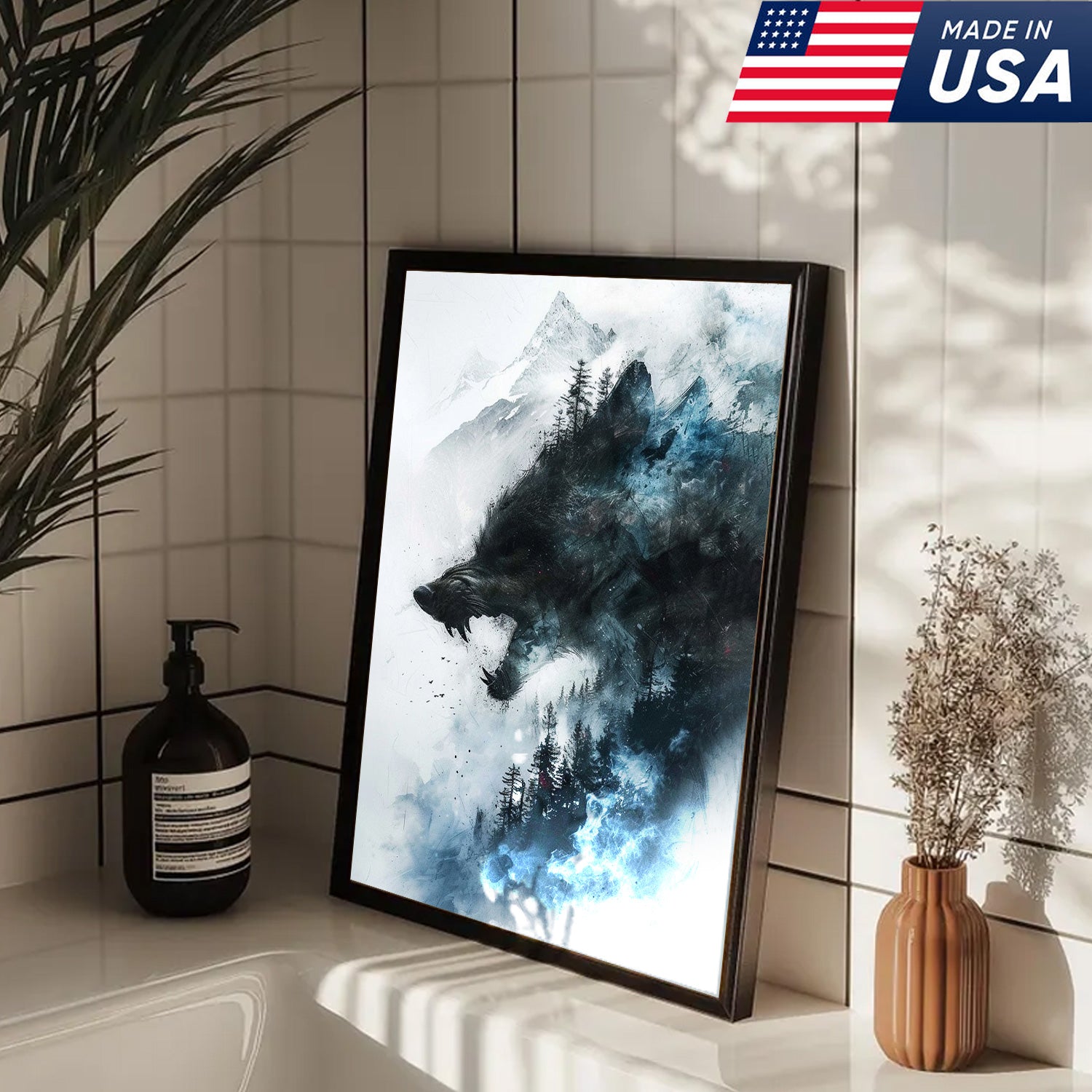 Wolf Forest Canvas Wall Art – Wild Wilderness Mountain Decor – Rustic Cabin & Lodge Artwork