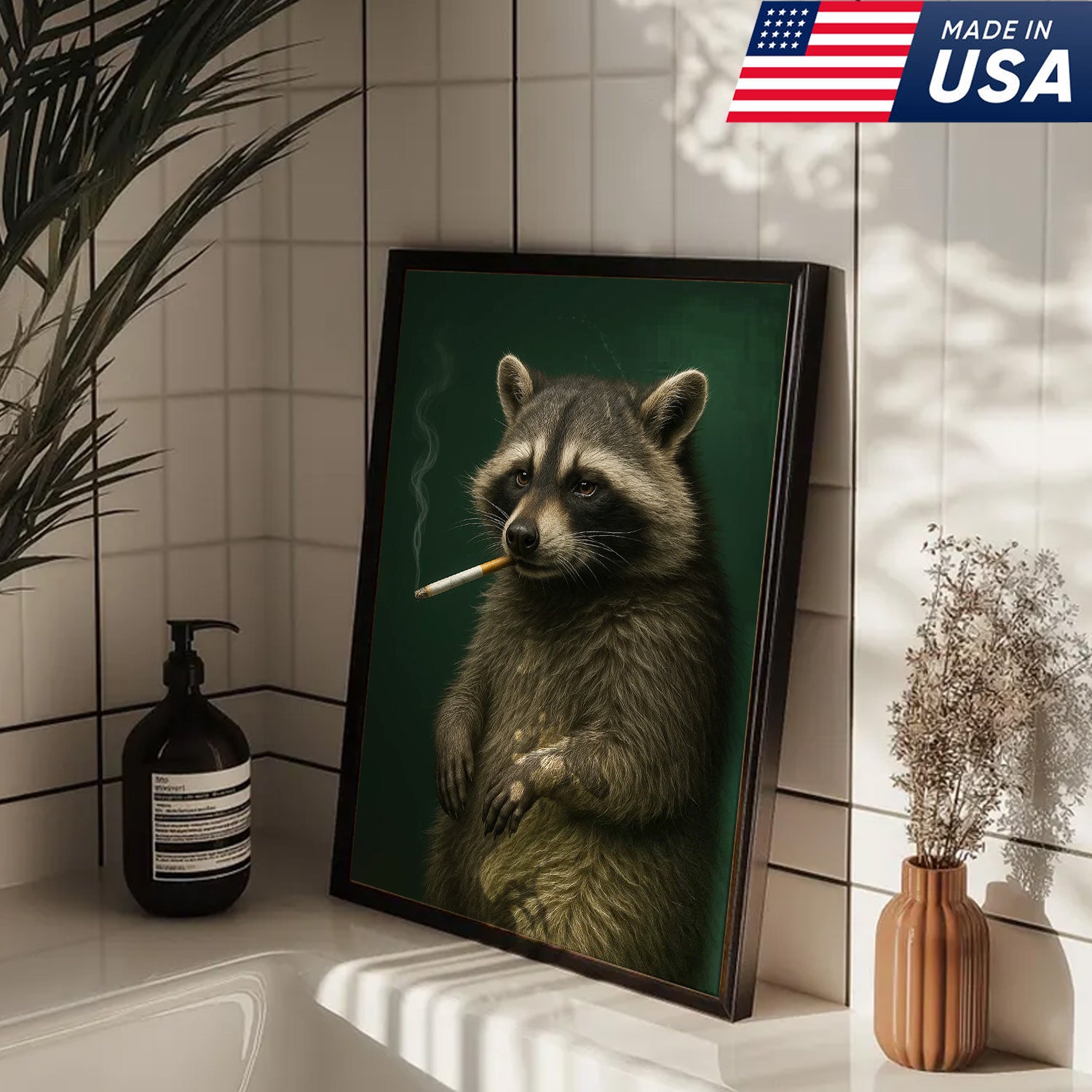 Raccoon Canvas Wall Art – Woodland Animal Print – Rustic Lodge and Cabin Wall Decor