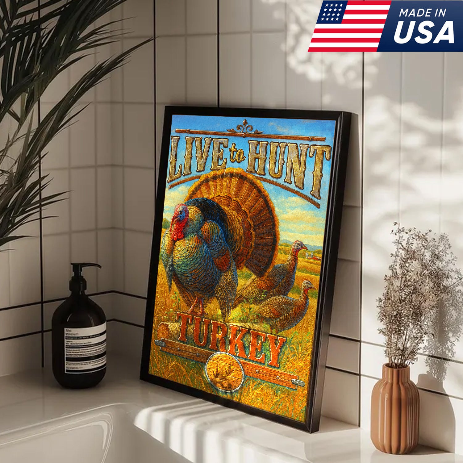 Turkey Hunting Canvas Wall Art – Rustic Wildlife Lodge Decor Gift for Hunters & Nature Lovers