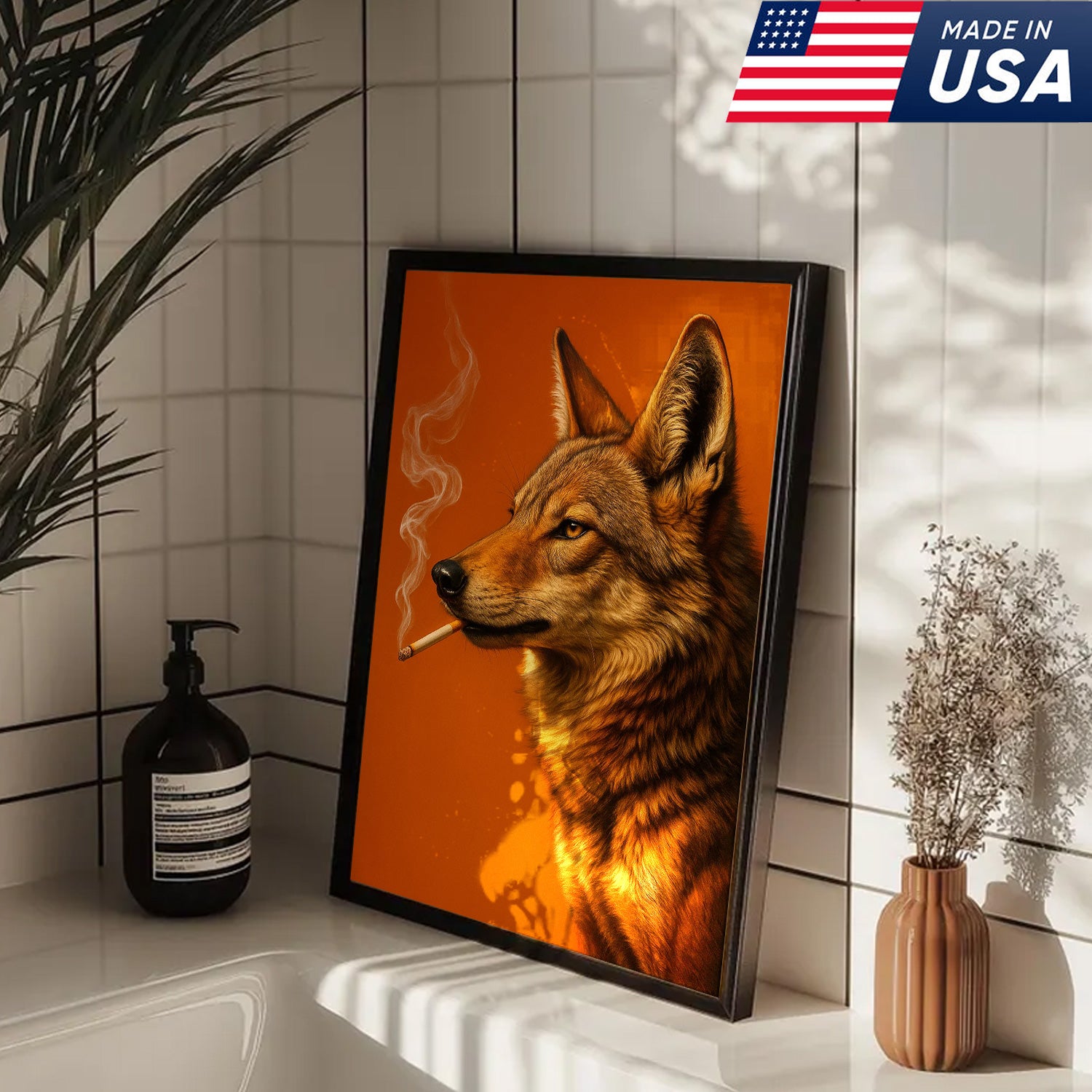 Coyote Canvas Wall Art – Rustic Wildlife Decor – Hunting Cabin Artwork – Mountain Lodge Wall Hanging – Woodland Nature Animal Print