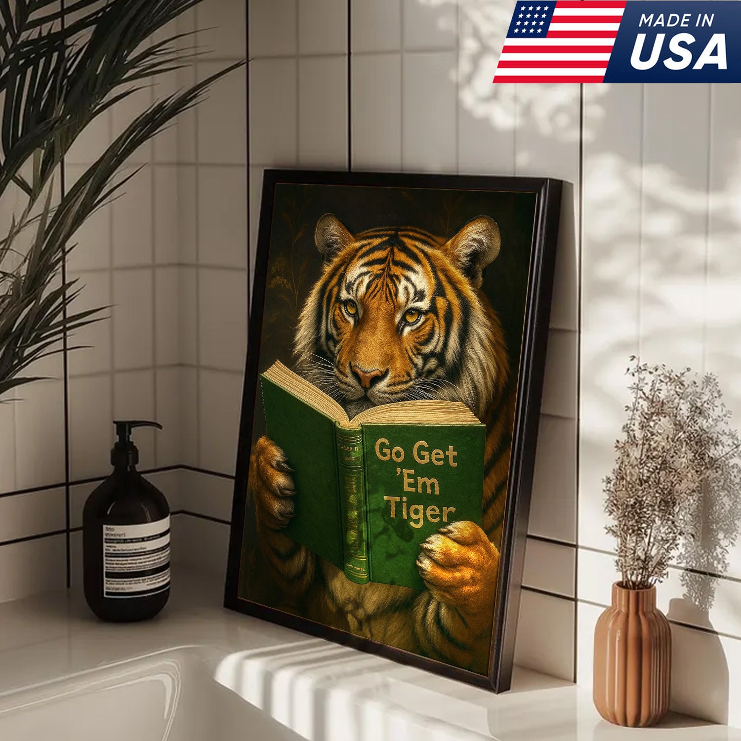 Motivational Tiger Canvas Wall Art - Inspiring Reading Animal Design - Bold Wildlife Artwork for Home Decor