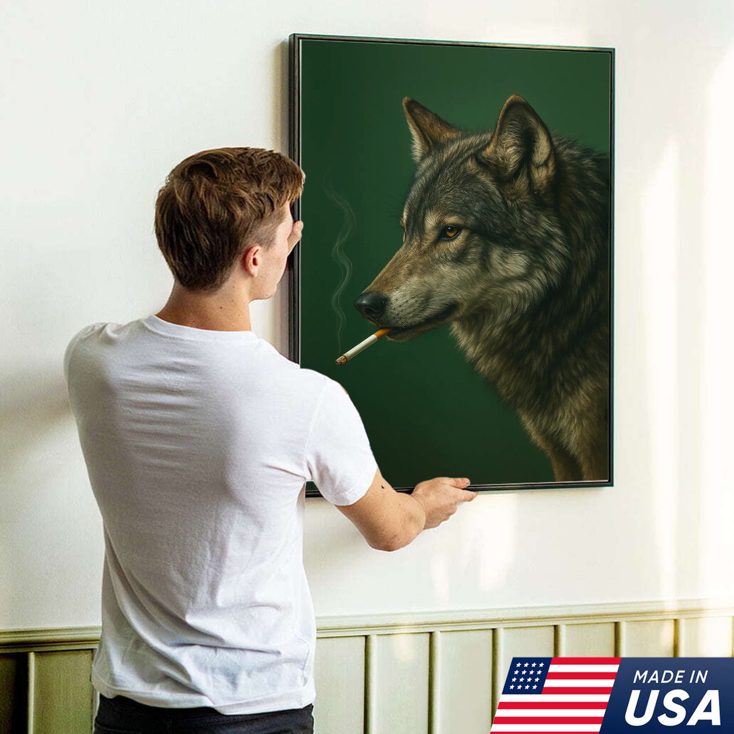 Gray Wolf Canvas Wall Art – Rustic Wildlife Home Decor – Modern Hunting Lodge Artwork