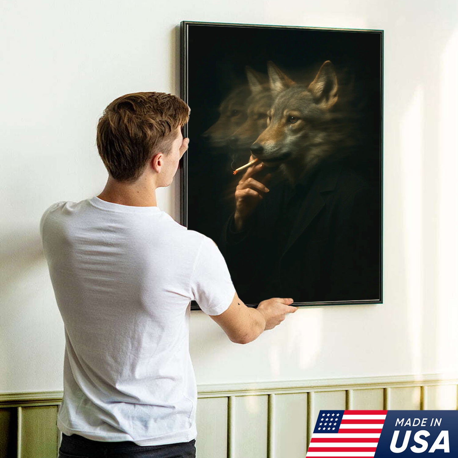 Mystical Wolf Coyote Canvas Wall Art - Mysterious Animal Portrait with Surreal Motion Effect - Unique Wildlife Artwork for Home Decor