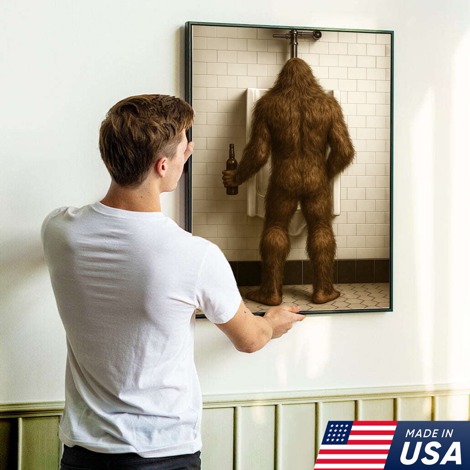 Bigfoot Funny Canvas Wall Art – Hilarious Bathroom Humor Decor – Rustic Cabin Gag Gift – Quirky Lodge and Hunting Camp Artwork