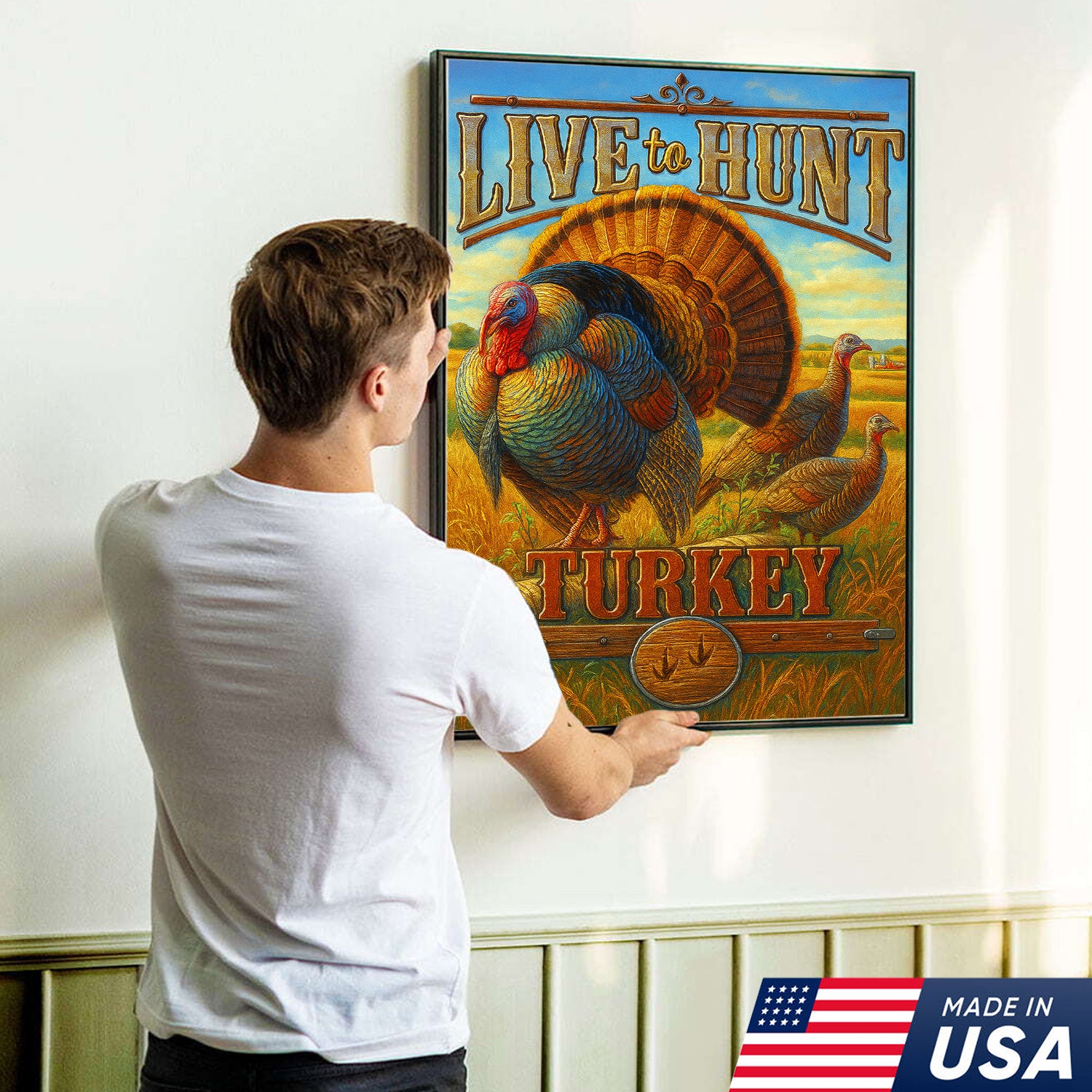 Turkey Hunting Canvas Wall Art – Rustic Wildlife Lodge Decor Gift for Hunters & Nature Lovers