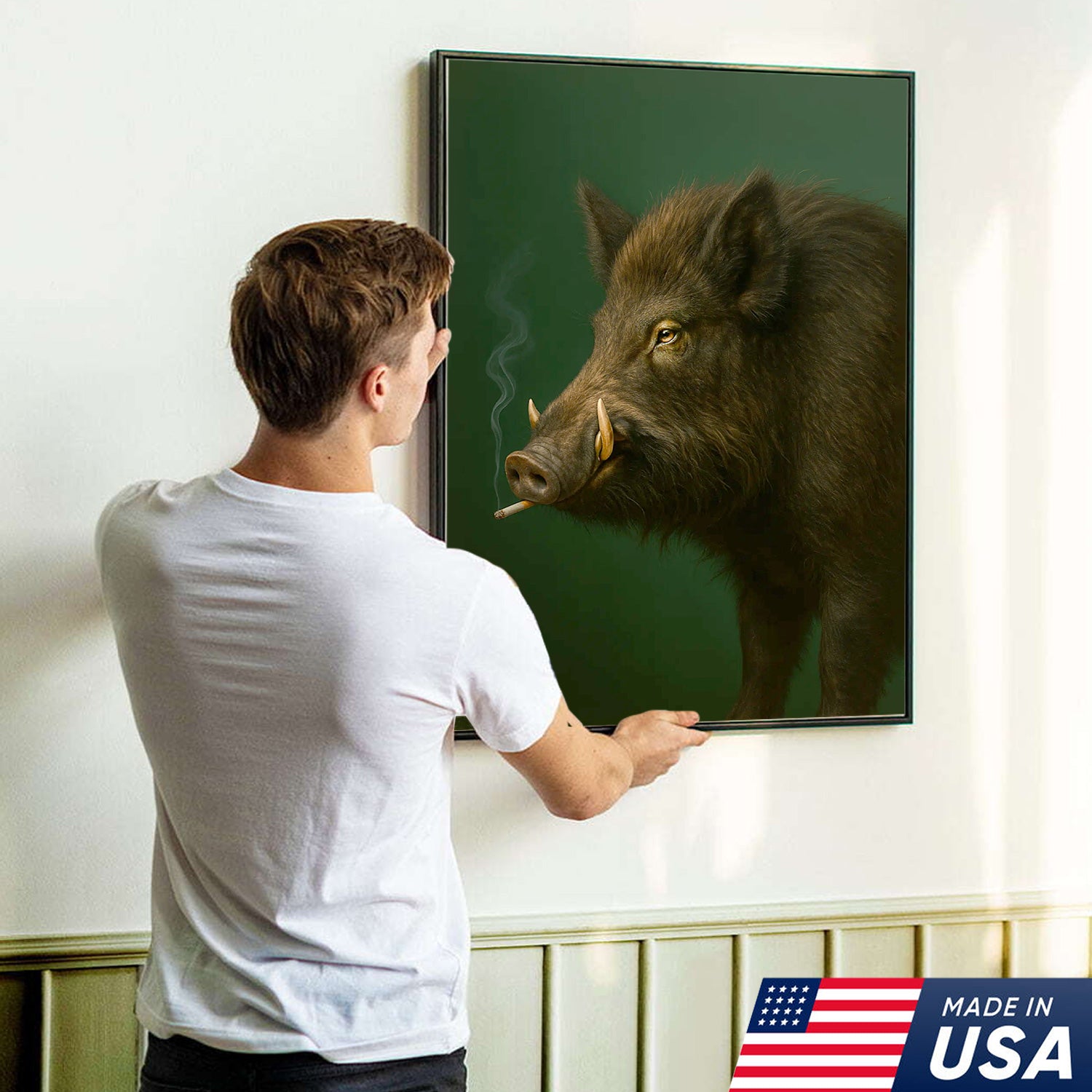Wild Boar Canvas Wall Art – Rustic Hunting Lodge Decor – Nature Inspired Cabin Artwork