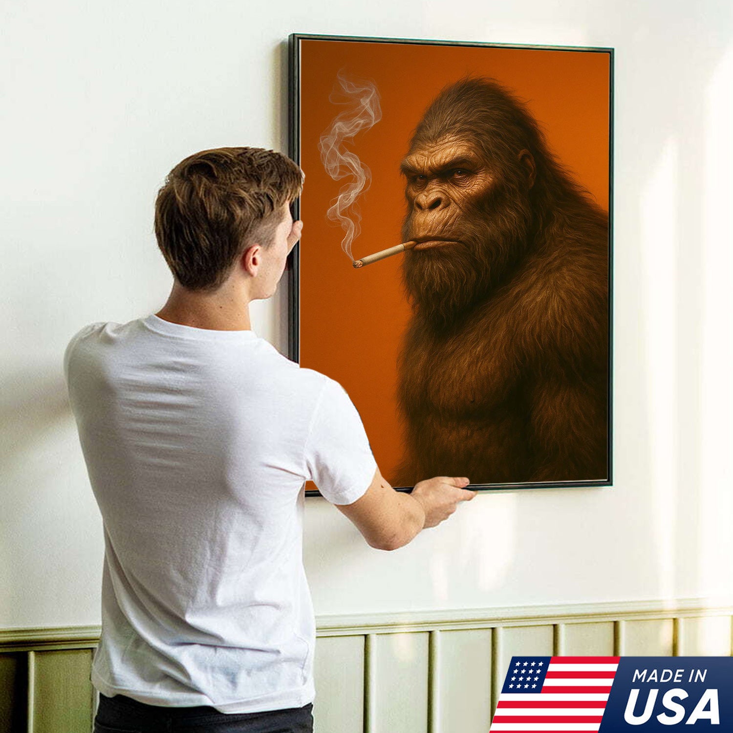 Bigfoot Canvas Wall Art – Mysterious Creature Print – Rustic Cabin and Lodge Wall Decor