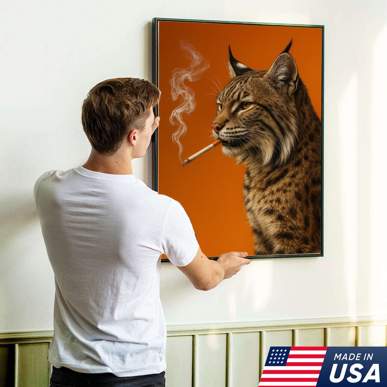 Bobcat Canvas Wall Art – Rustic Wildlife Decor – Hunting Cabin Artwork – Mountain Lodge Wall Hanging – Woodland Animal Nature Print