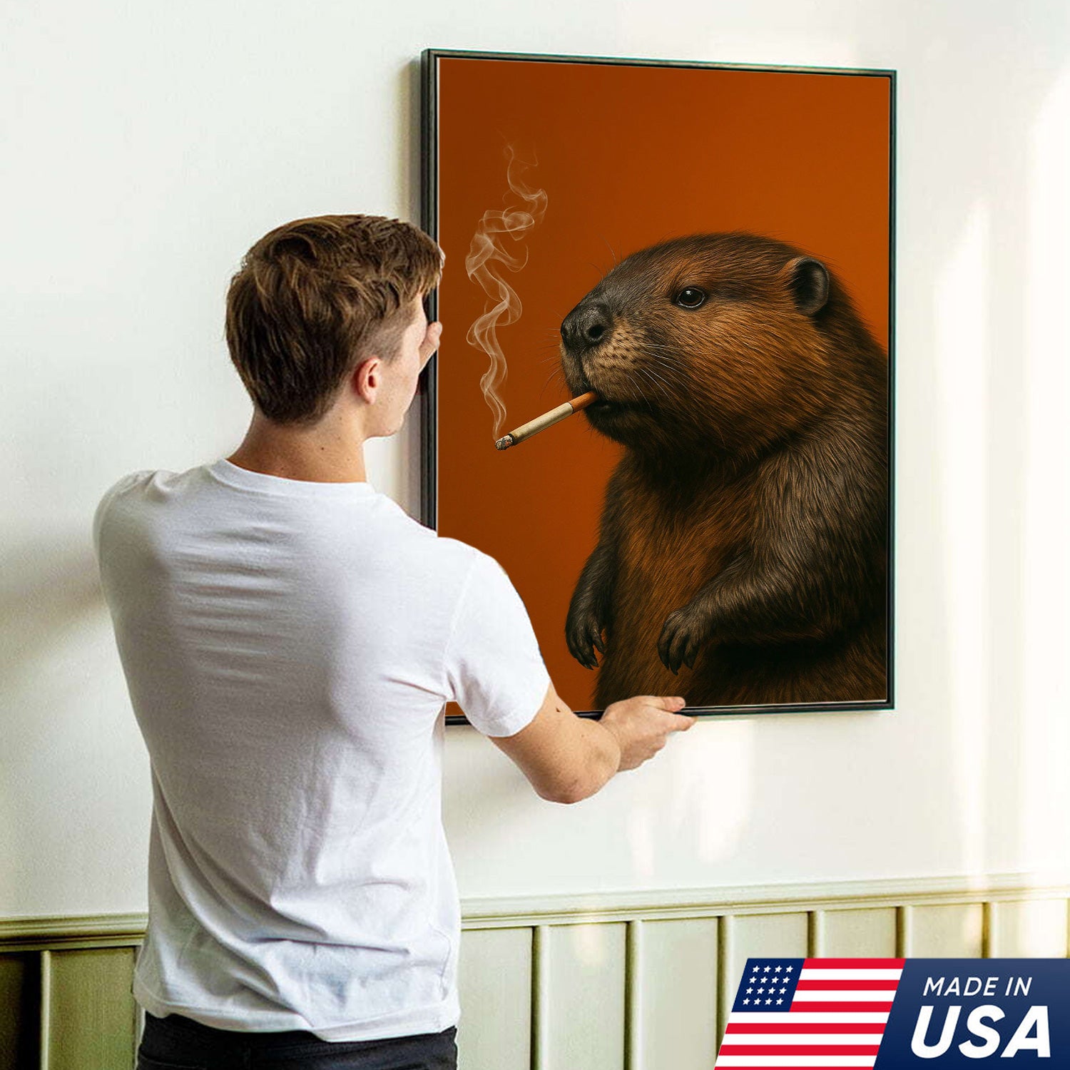 Beaver Canvas Wall Art – Rustic Wildlife Decor – Hunting Cabin Artwork – Woodland Nature Print – Lodge and Farmhouse Wall Hanging