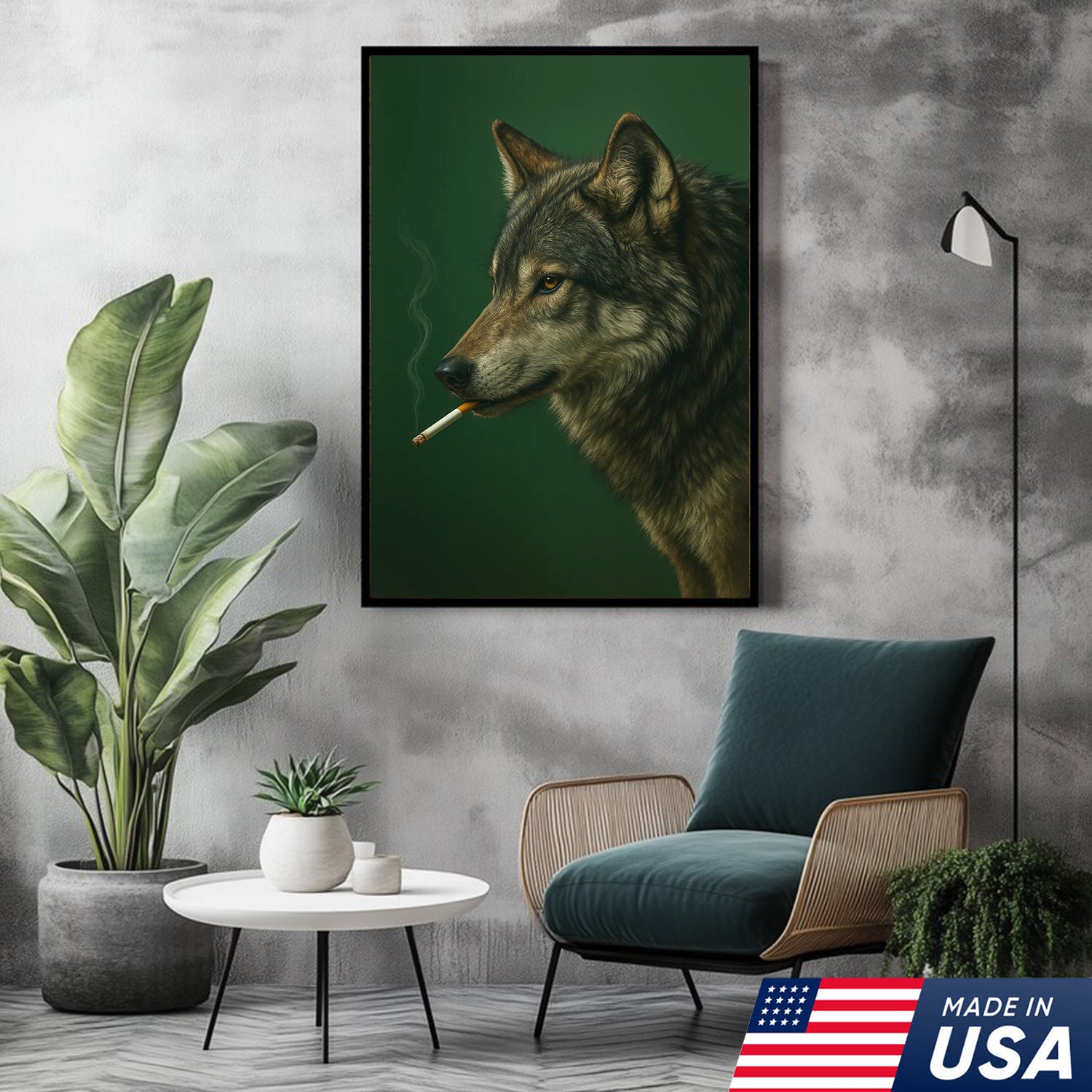 Gray Wolf Canvas Wall Art – Rustic Wildlife Home Decor – Modern Hunting Lodge Artwork