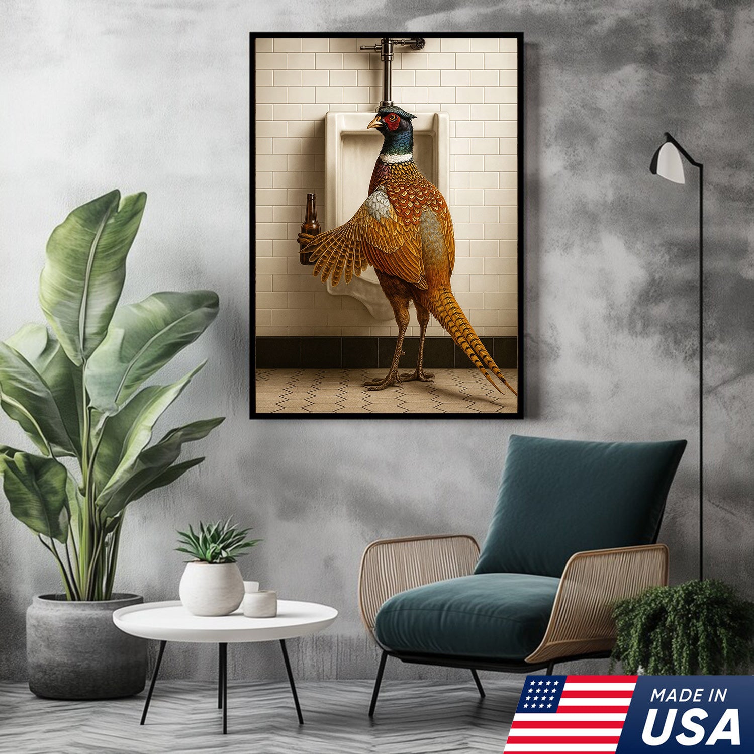 Funny Pheasant Canvas Wall Art – Hilarious Bathroom Humor Decor – Rustic Hunting Cabin Gag Gift – Quirky Lodge Animal Artwork
