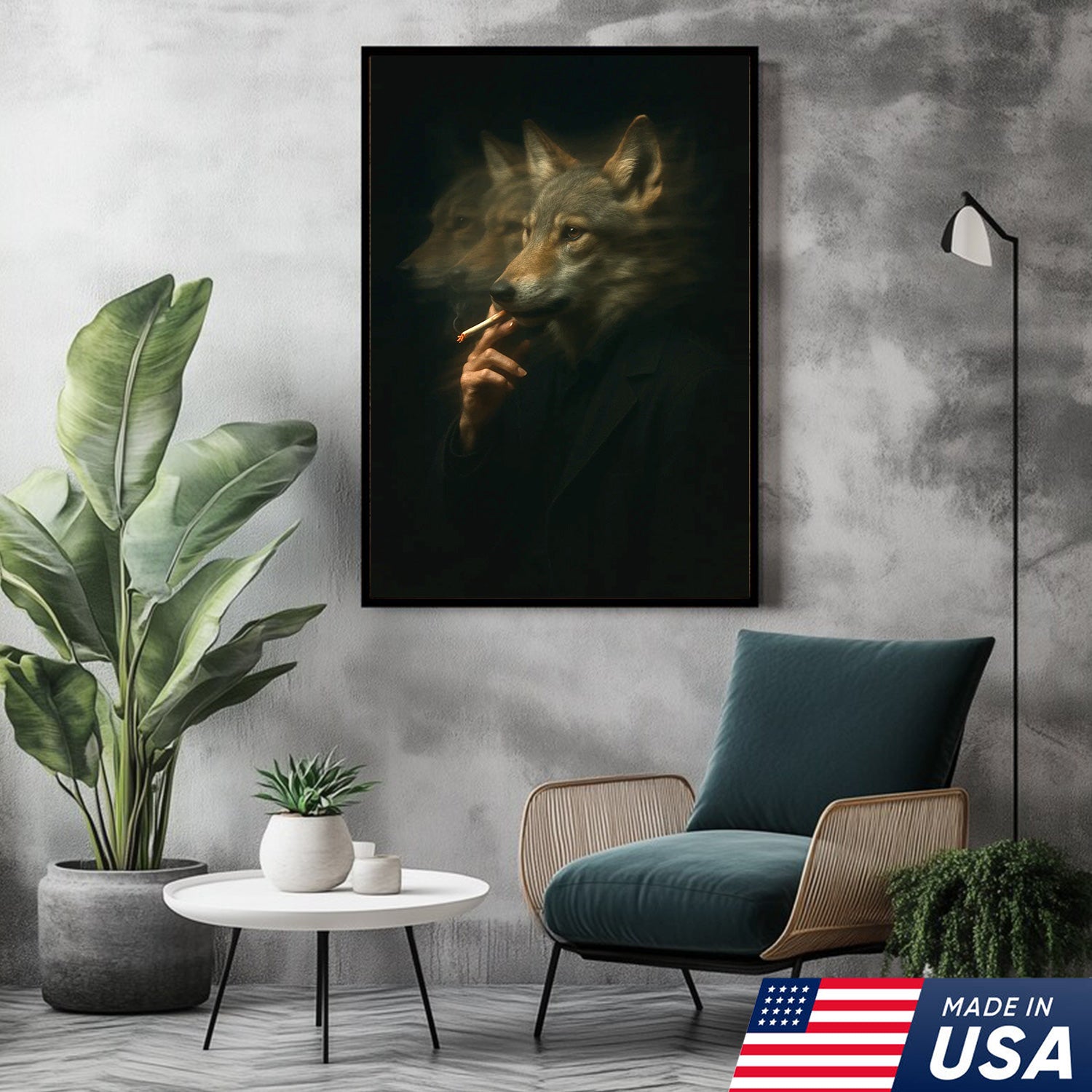 Mystical Wolf Coyote Canvas Wall Art - Mysterious Animal Portrait with Surreal Motion Effect - Unique Wildlife Artwork for Home Decor
