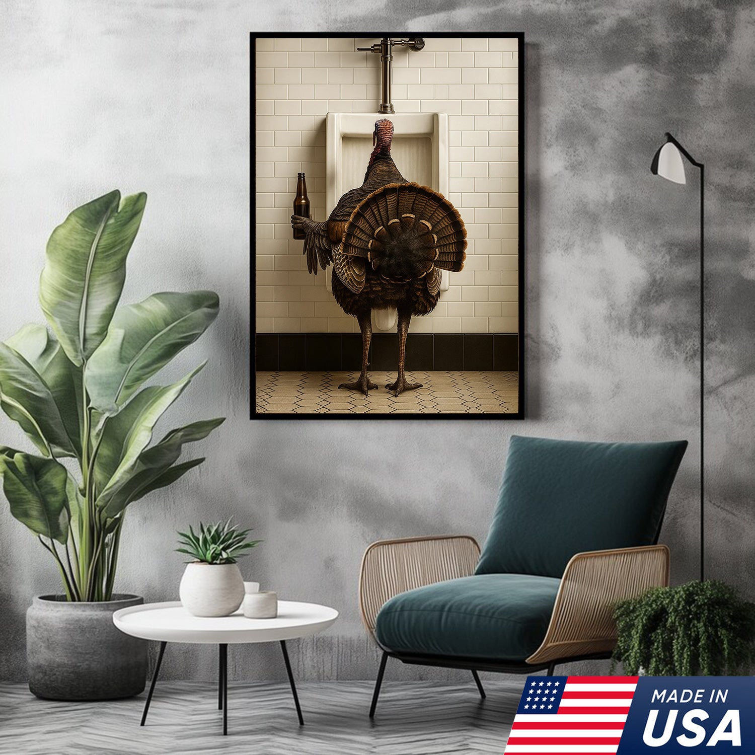 Hilarious Turkey Canvas Wall Art – Funny Bathroom Humor Decor – Rustic Hunting Cabin Gag Gift – Quirky Lodge Farmhouse Animal Artwork