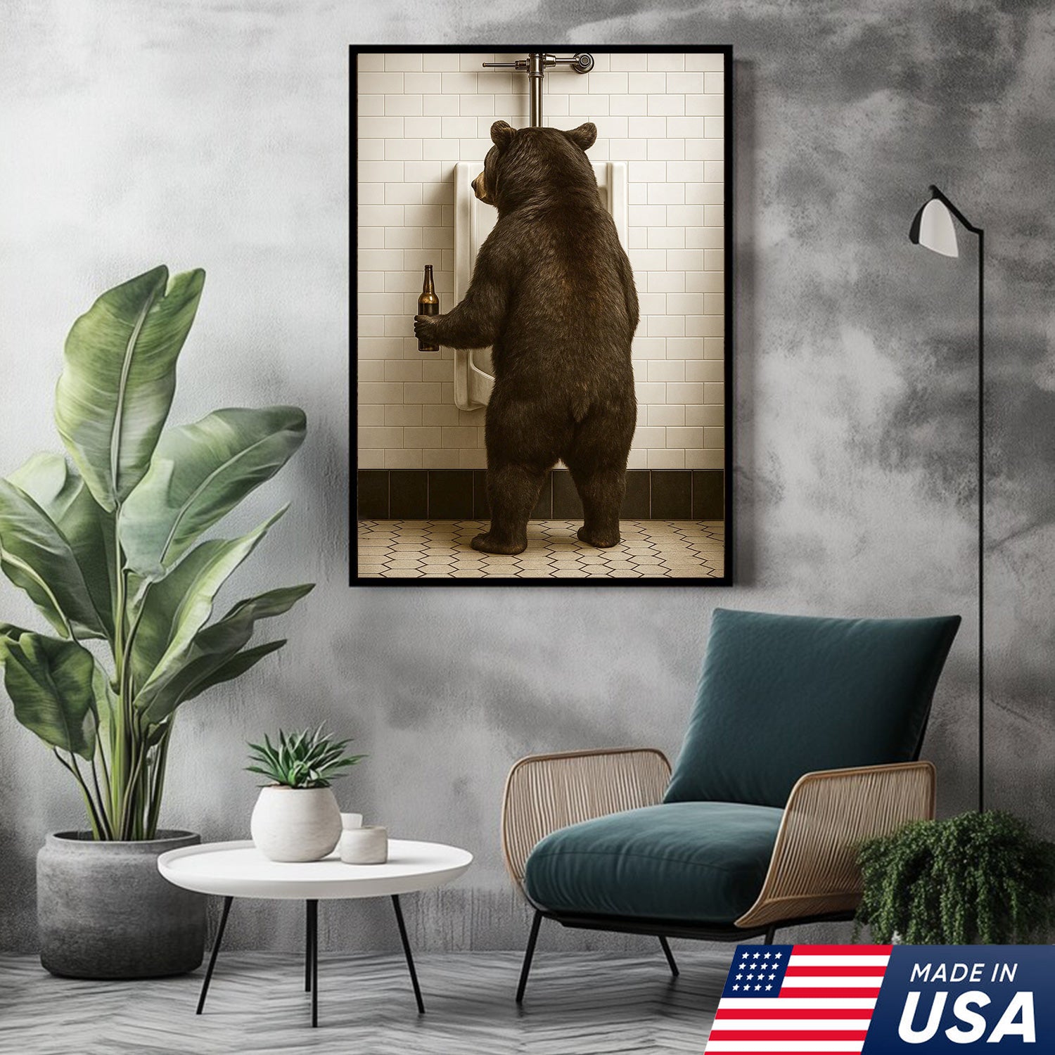 Funny Black Bear Canvas Wall Art – Hilarious Bathroom Humor Decor – Rustic Cabin Lodge Gag Gift – Quirky Hunting Camp Animal Artwork