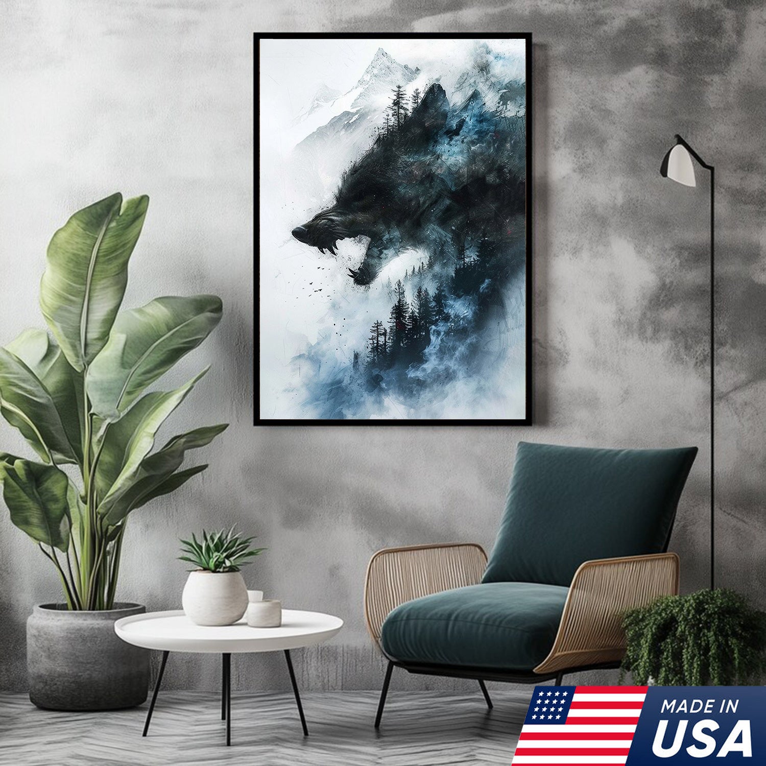 Wolf Forest Canvas Wall Art – Wild Wilderness Mountain Decor – Rustic Cabin & Lodge Artwork