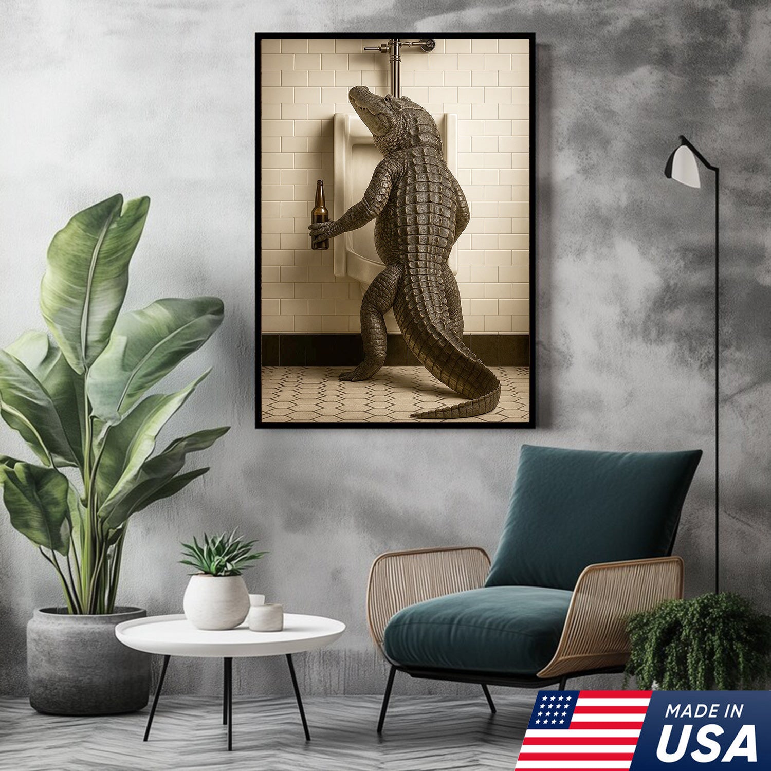 Alligator Bathroom Canvas Wall Art - Funny Rustic Lodge Decor for Cabin, Bar, and Wildlife Lovers - Unique Gator Print