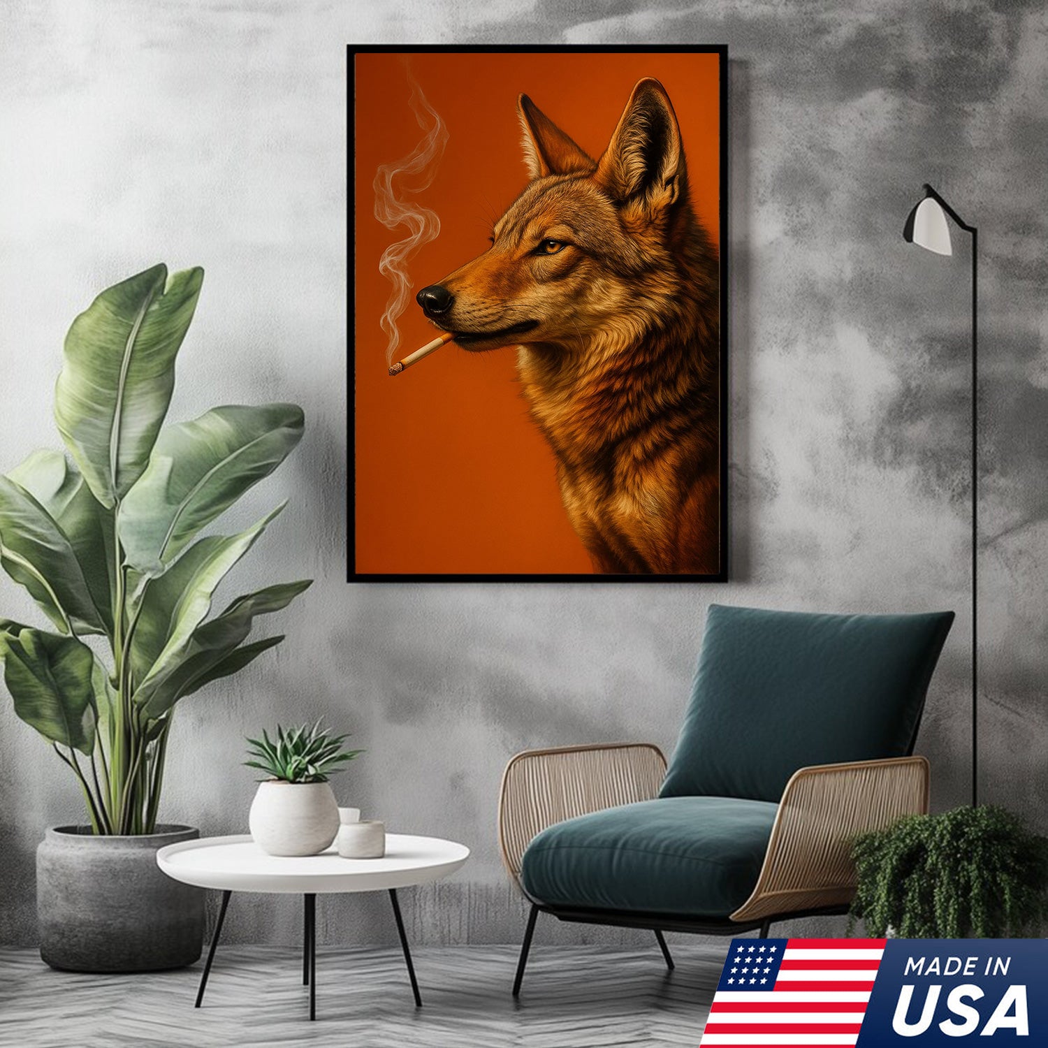 Coyote Canvas Wall Art – Rustic Wildlife Decor – Hunting Cabin Artwork – Mountain Lodge Wall Hanging – Woodland Nature Animal Print