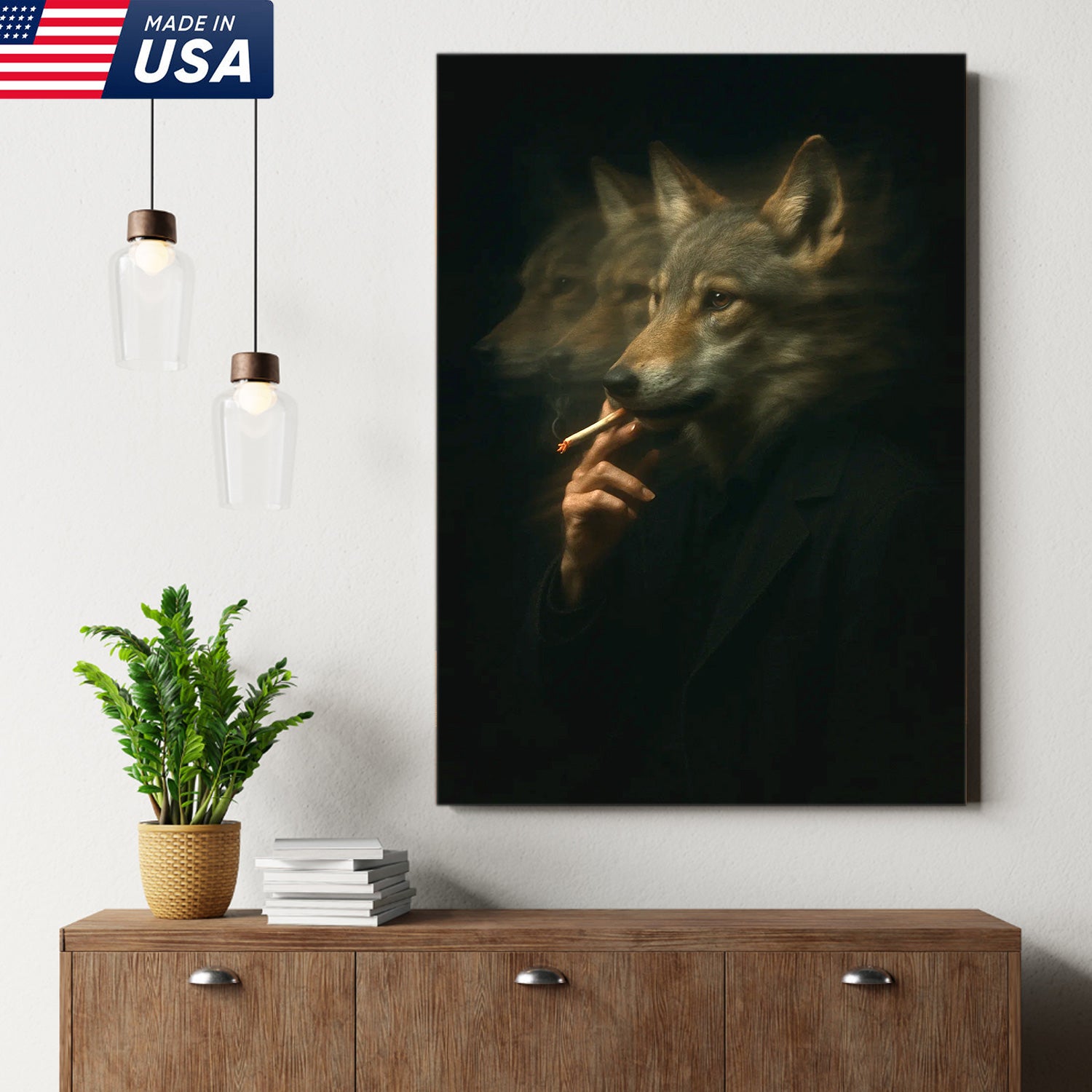 Mystical Wolf Coyote Canvas Wall Art - Mysterious Animal Portrait with Surreal Motion Effect - Unique Wildlife Artwork for Home Decor