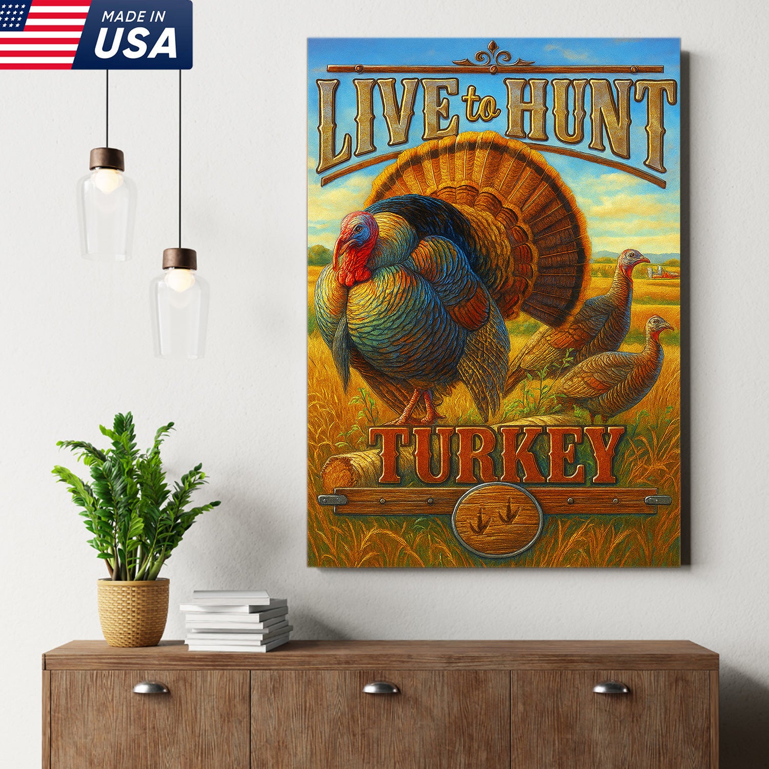 Turkey Hunting Canvas Wall Art – Rustic Wildlife Lodge Decor Gift for Hunters & Nature Lovers