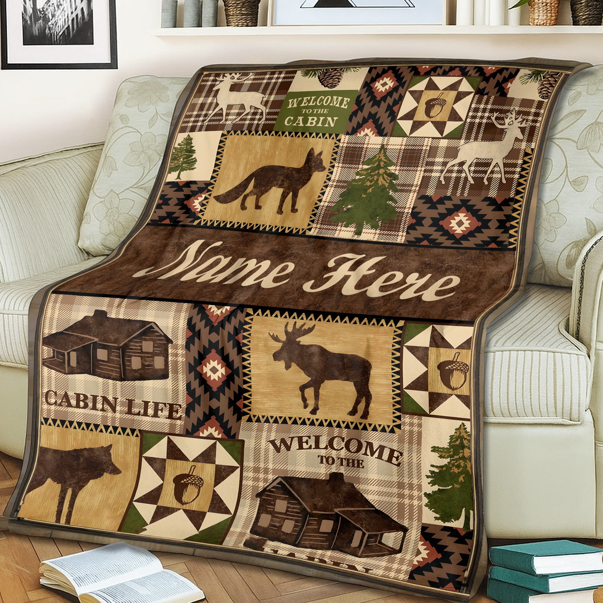 Personalized Hunting Cabin Life Fleece Blanket – Rustic Lodge Throw with Wildlife Design