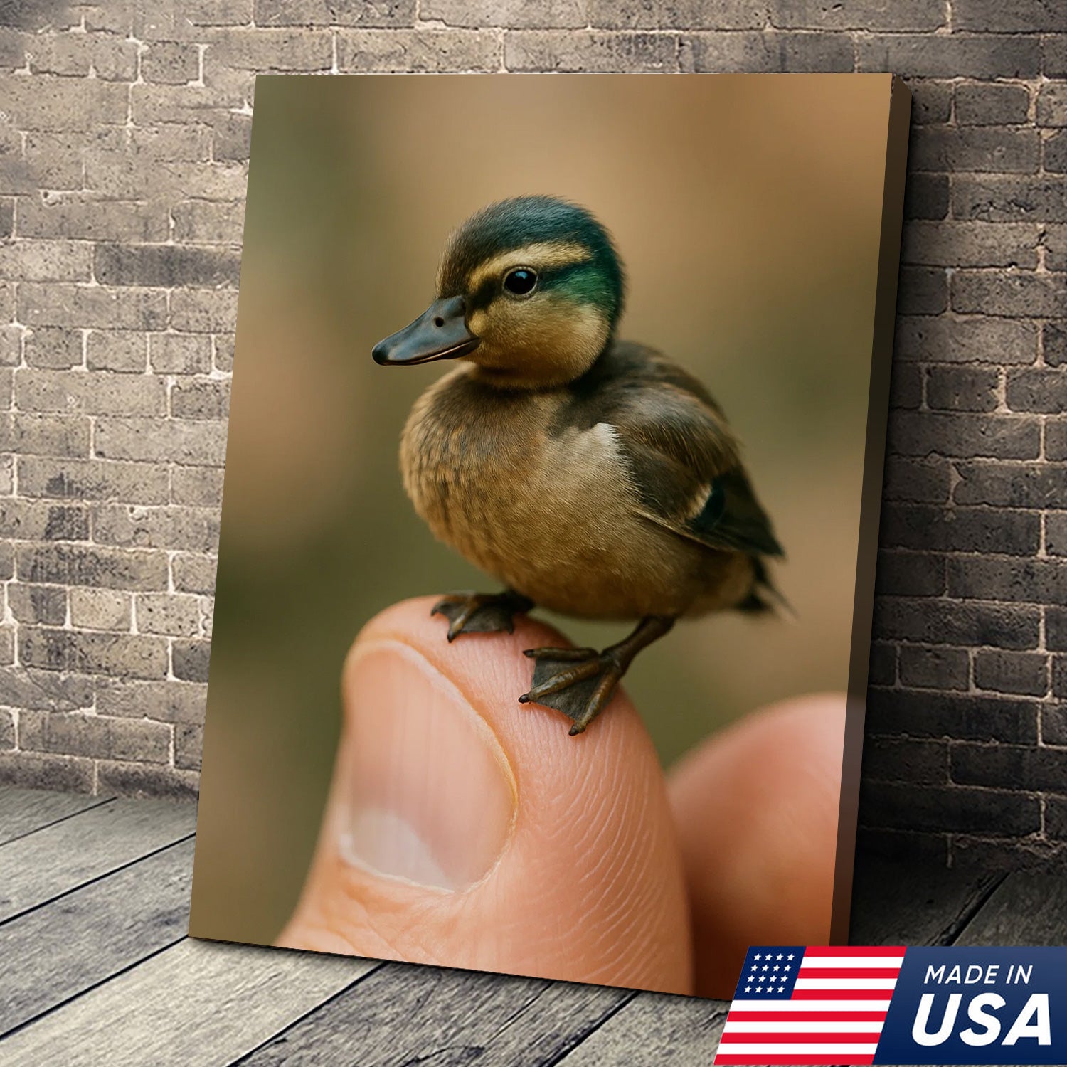 Cute Baby Duck Canvas Wall Art - Adorable Duckling Perched on Finger - Nature Wildlife Artwork for Home Decor