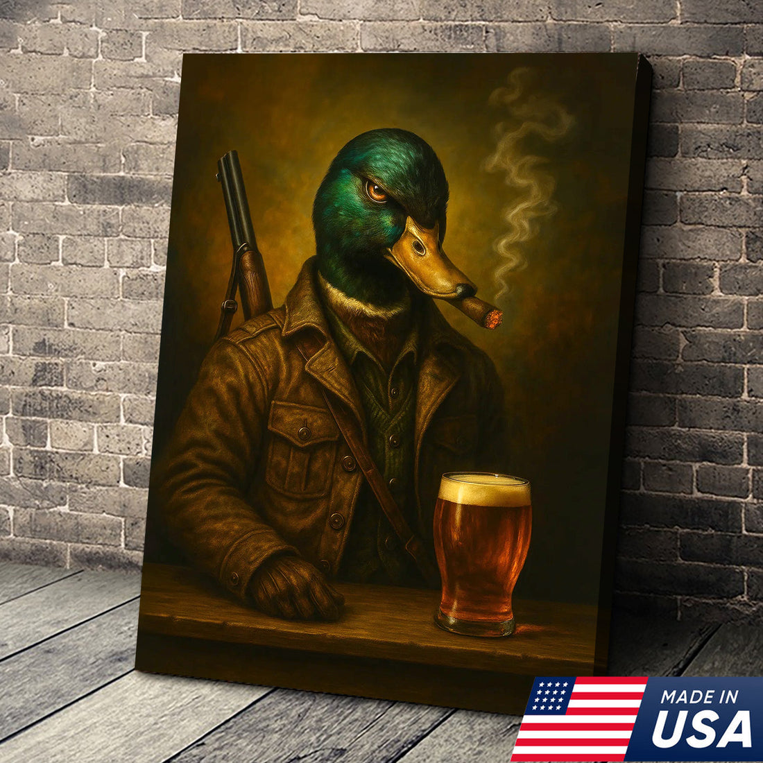 Epic Mallard Duck Canvas Wall Art β Fierce Surreal Animal Portrait, Bold Statement Decor