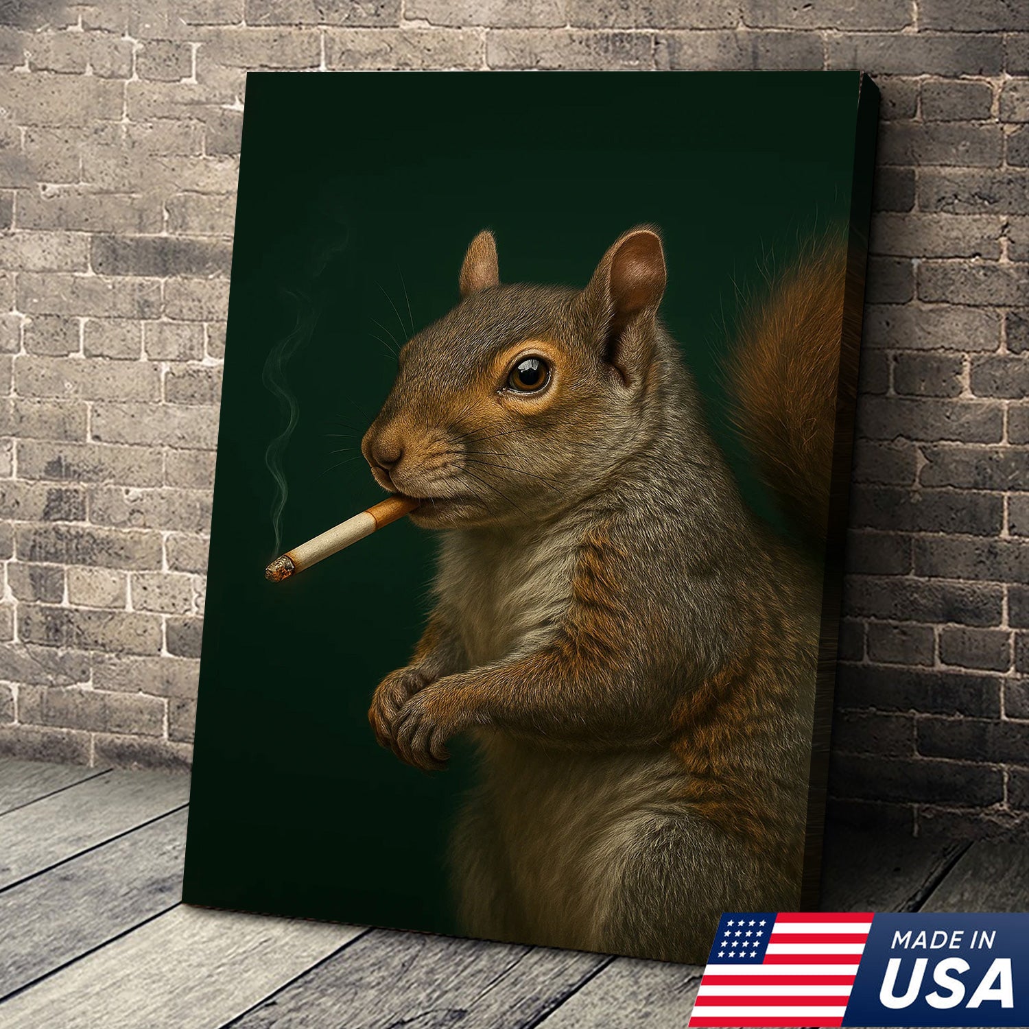 Squirrel Wall Art Canvas - Rustic Wildlife Home Decor - Unique Cabin & Lodge Artwork