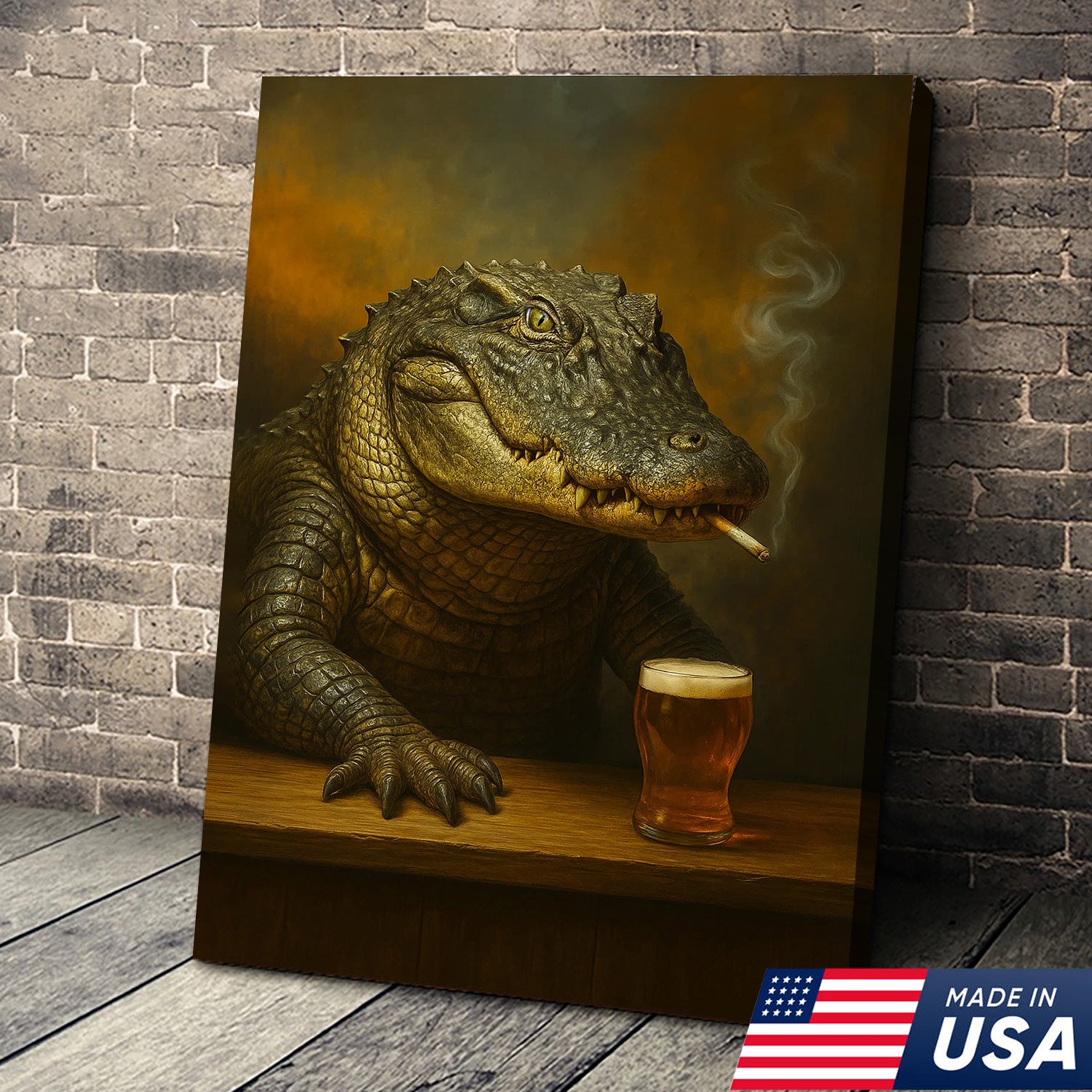 Alligator Wall Art Canvas – Rustic Wildlife Animal Print for Hunting Cabin, Lodge, or Man Cave Décor