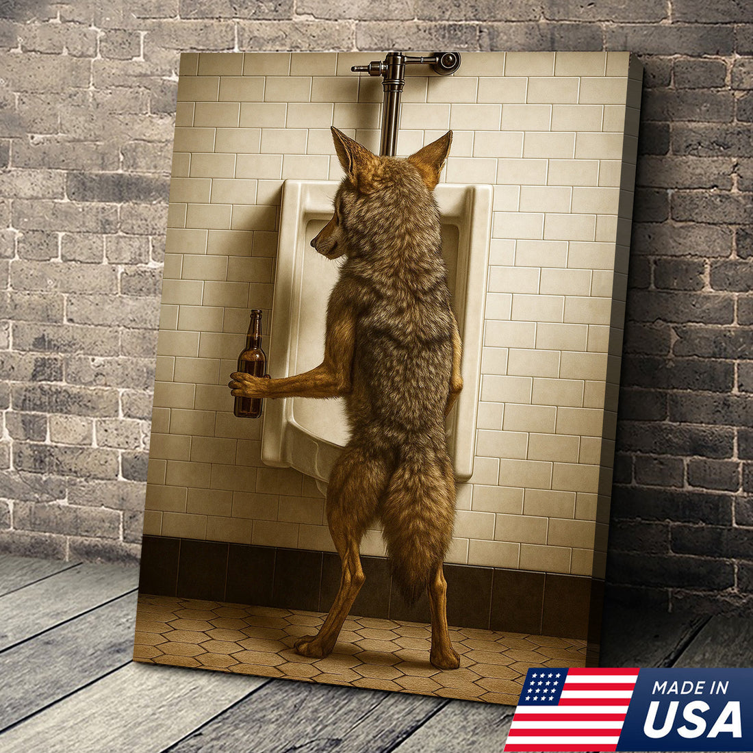 Hilarious Coyote Canvas Wall Art β Funny Bathroom Humor Decor β Rustic Hunting Cabin Gag Gift β Quirky Lodge Animal Artwork