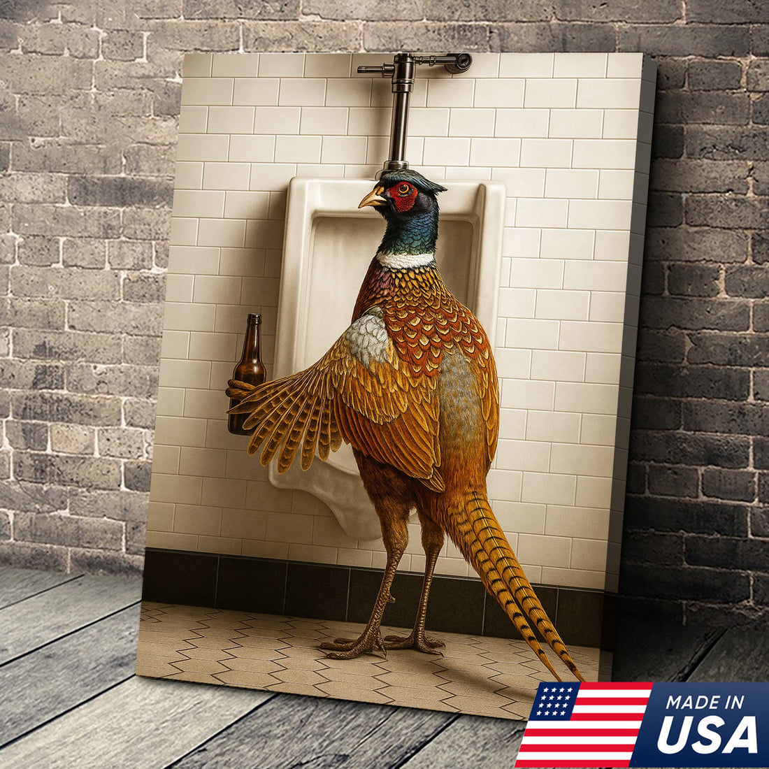 Funny Pheasant Canvas Wall Art β Hilarious Bathroom Humor Decor β Rustic Hunting Cabin Gag Gift β Quirky Lodge Animal Artwork