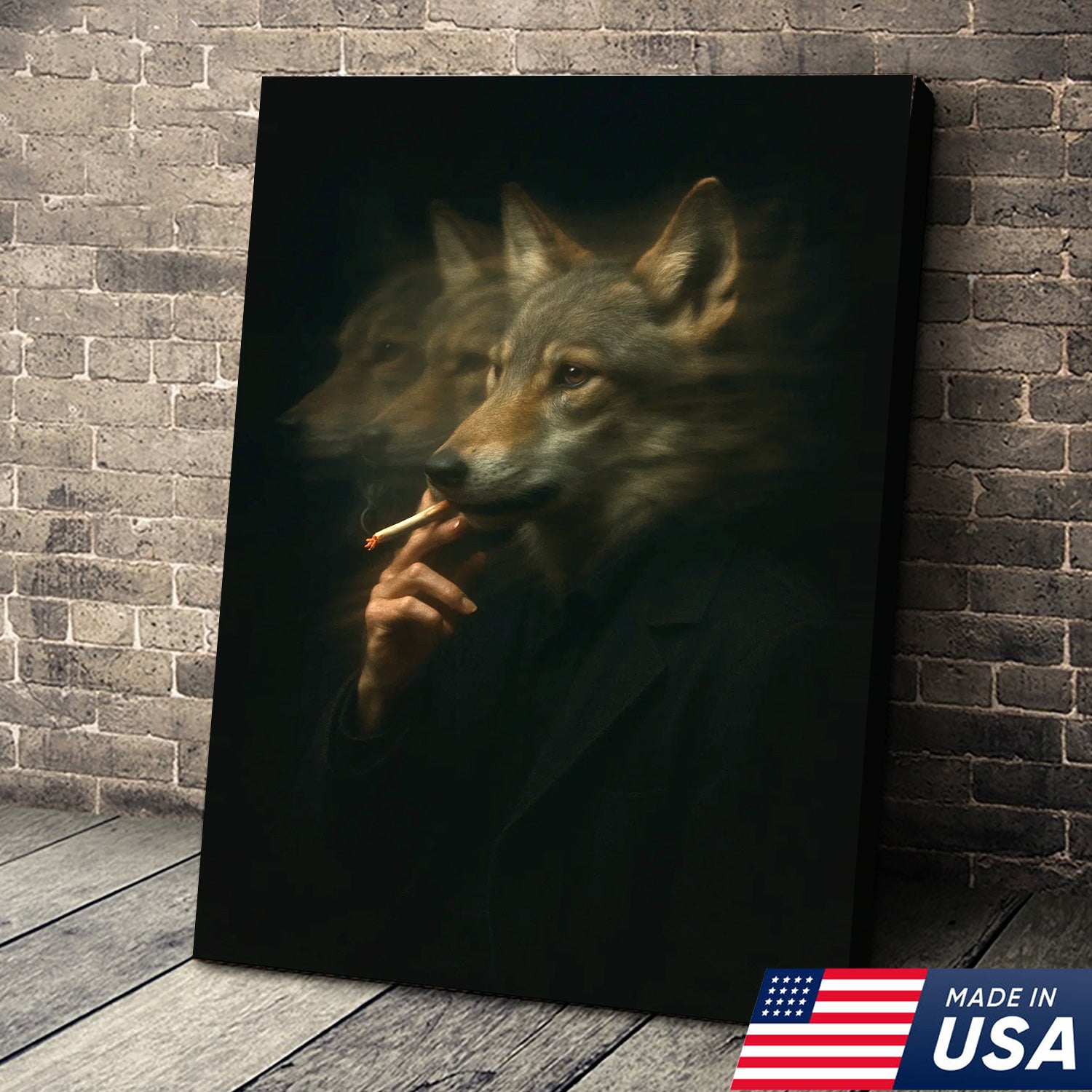 Mystical Wolf Coyote Canvas Wall Art - Mysterious Animal Portrait with Surreal Motion Effect - Unique Wildlife Artwork for Home Decor