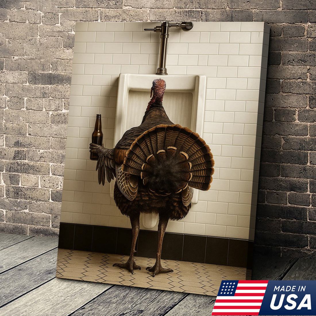 Hilarious Turkey Canvas Wall Art β Funny Bathroom Humor Decor β Rustic Hunting Cabin Gag Gift β Quirky Lodge Farmhouse Animal Artwork
