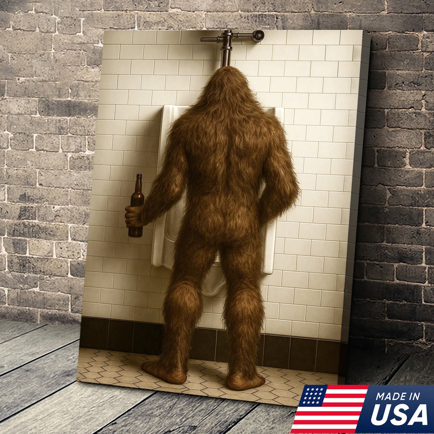 Bigfoot Funny Canvas Wall Art – Hilarious Bathroom Humor Decor – Rustic Cabin Gag Gift – Quirky Lodge and Hunting Camp Artwork