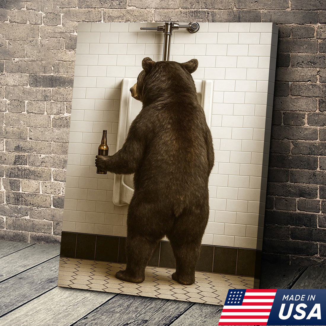 Funny Black Bear Canvas Wall Art β Hilarious Bathroom Humor Decor β Rustic Cabin Lodge Gag Gift β Quirky Hunting Camp Animal Artwork