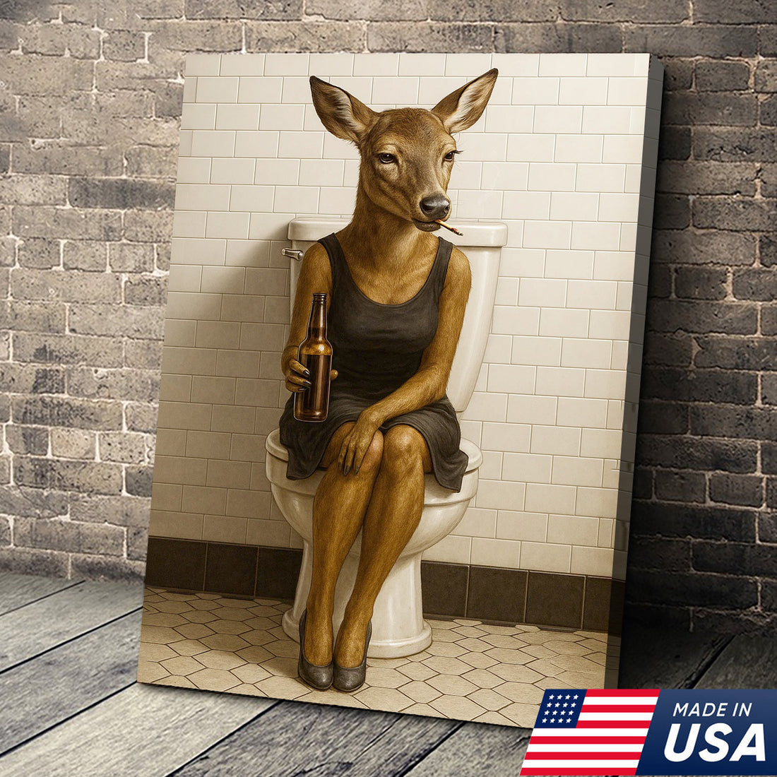 Funny Doe Canvas Wall Art β Hilarious Bathroom Humor Decor β Rustic Cabin Lodge Gag Gift