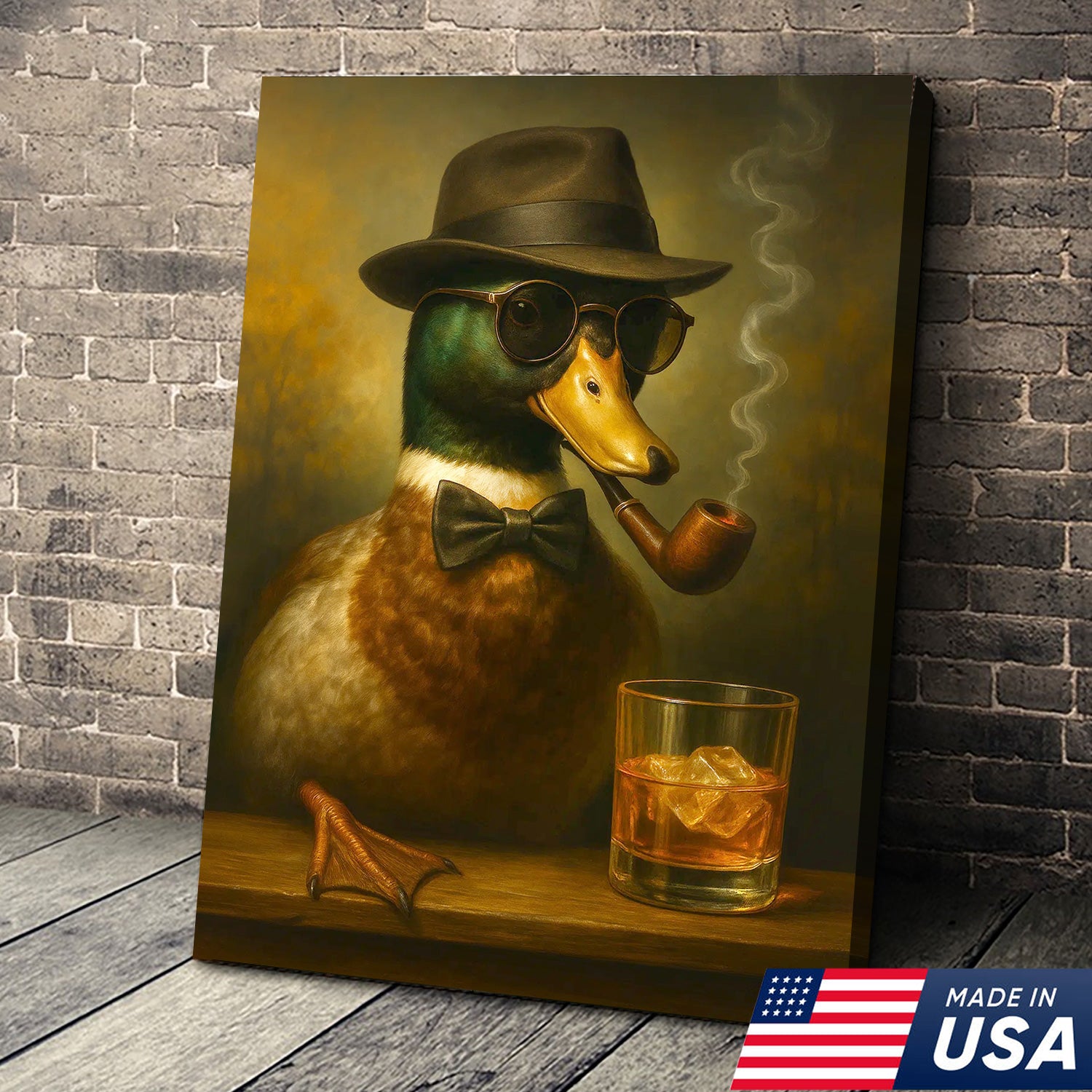 Dapper Duck Canvas Wall Art – Classy Rustic Lodge Decor – Unique Cabin Hunting Artwork