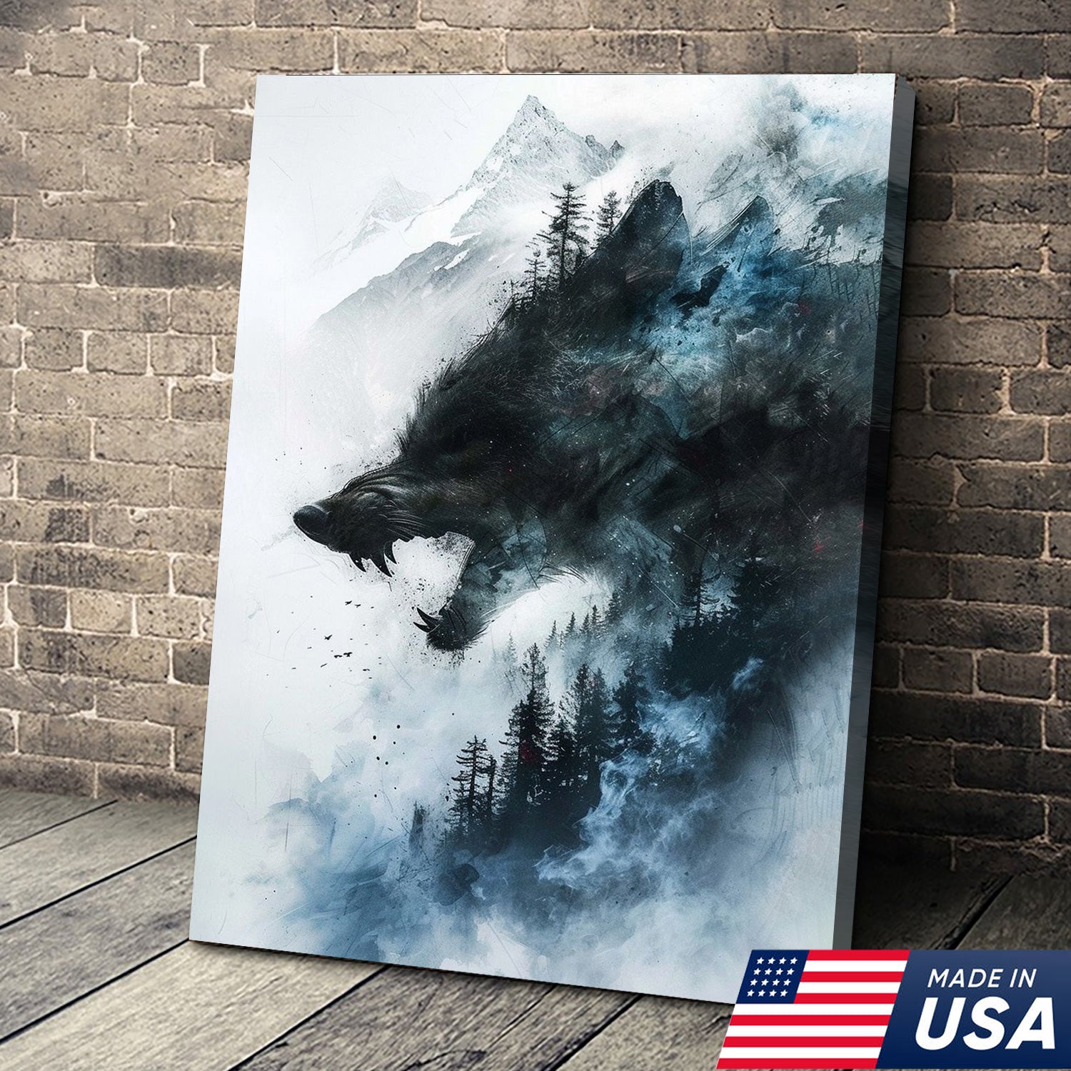 Wolf Forest Canvas Wall Art – Wild Wilderness Mountain Decor – Rustic Cabin & Lodge Artwork